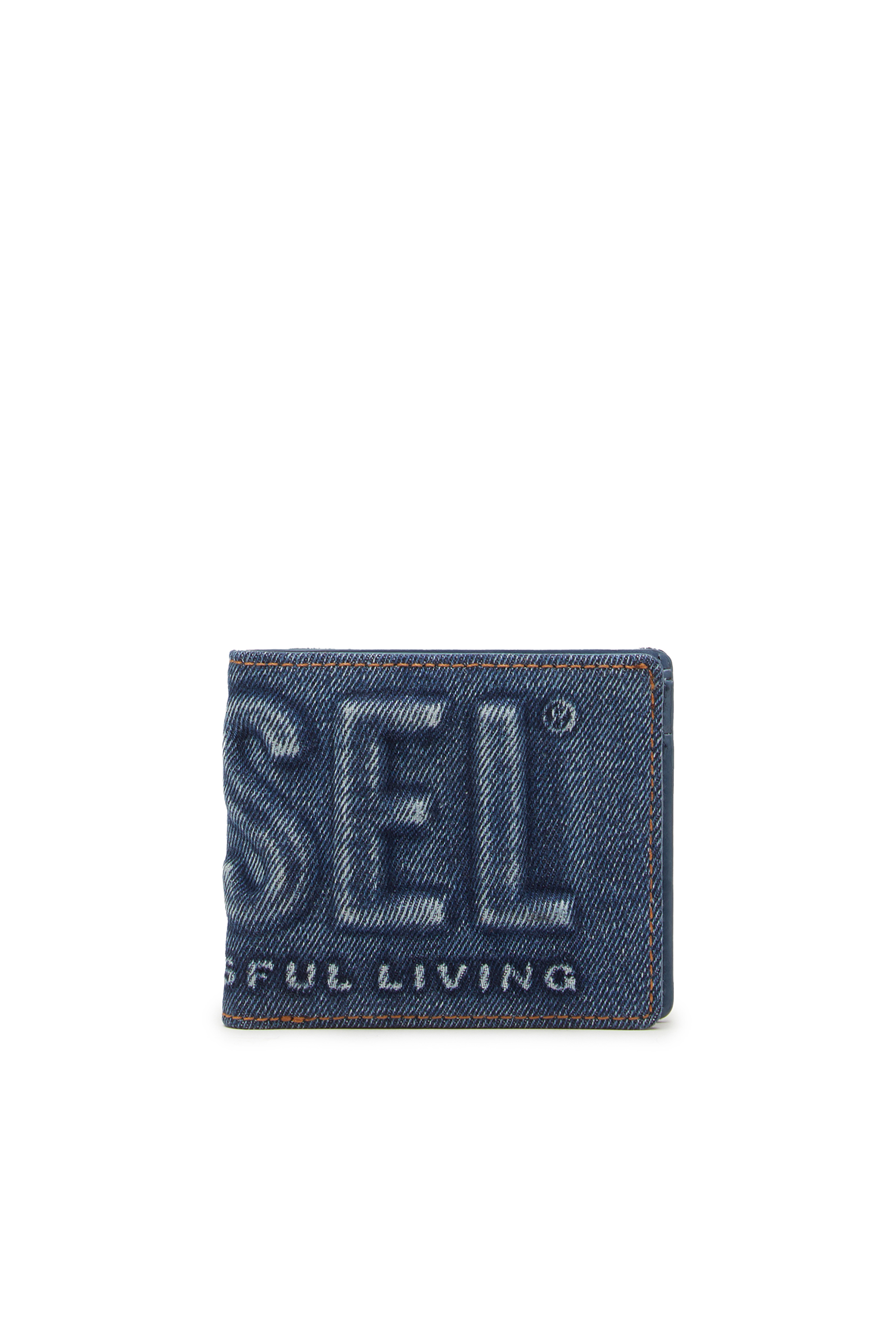 Diesel - BI-FOLD COIN S, Man Bi-fold wallet in logo-embossed denim in Blue - Image 1