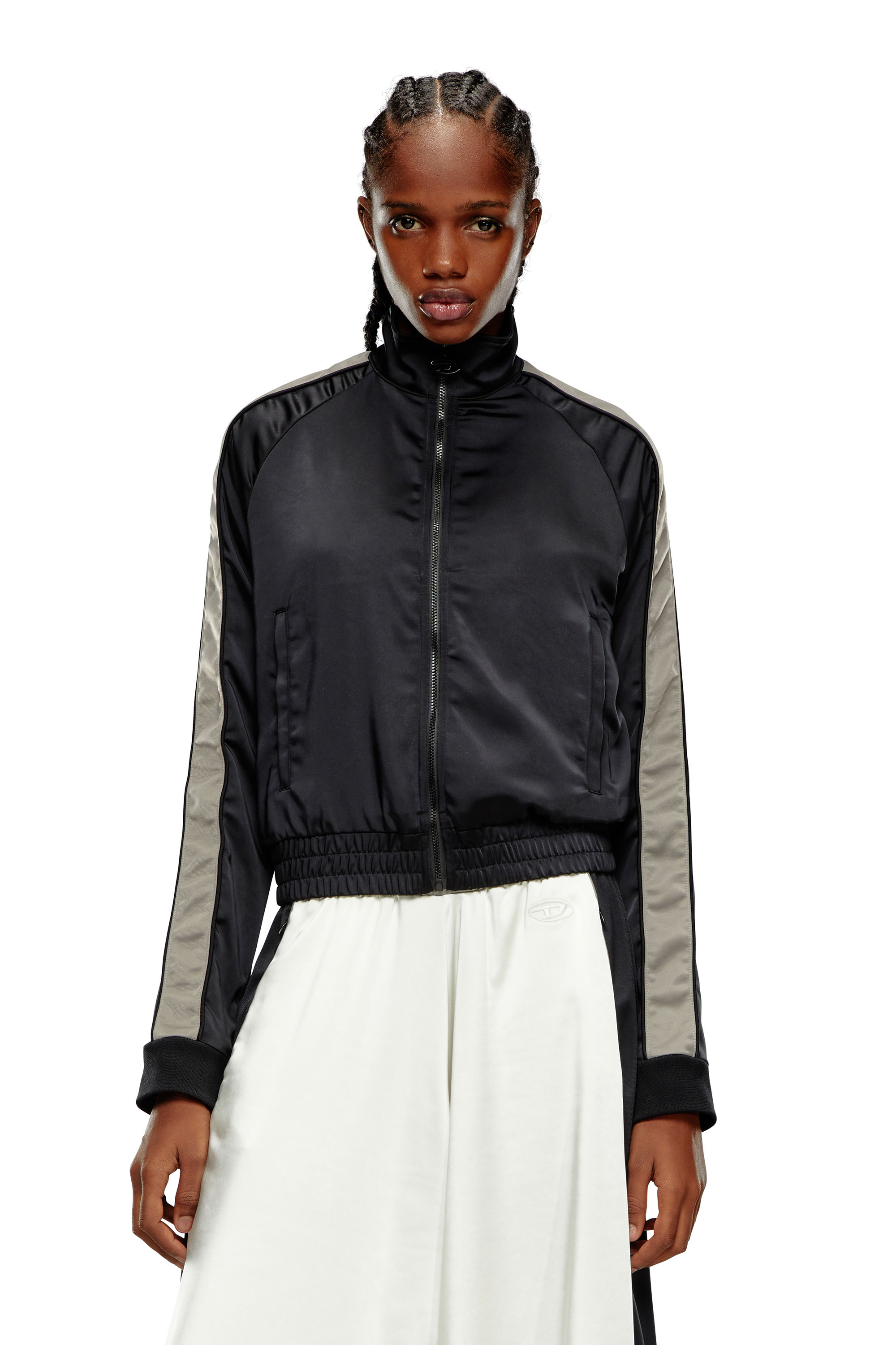 Diesel - G-LORIOUS, Woman Mixed-material track jacket with side stripes in Multicolor - Image 6