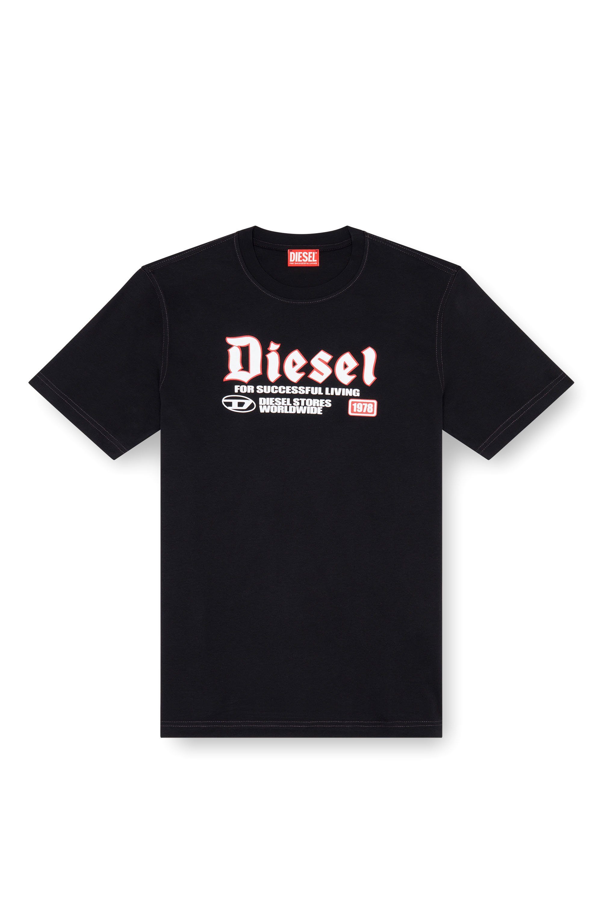 Diesel - T-ADJUST-K1, Man T-shirt with flocked Diesel print in Black - Image 3