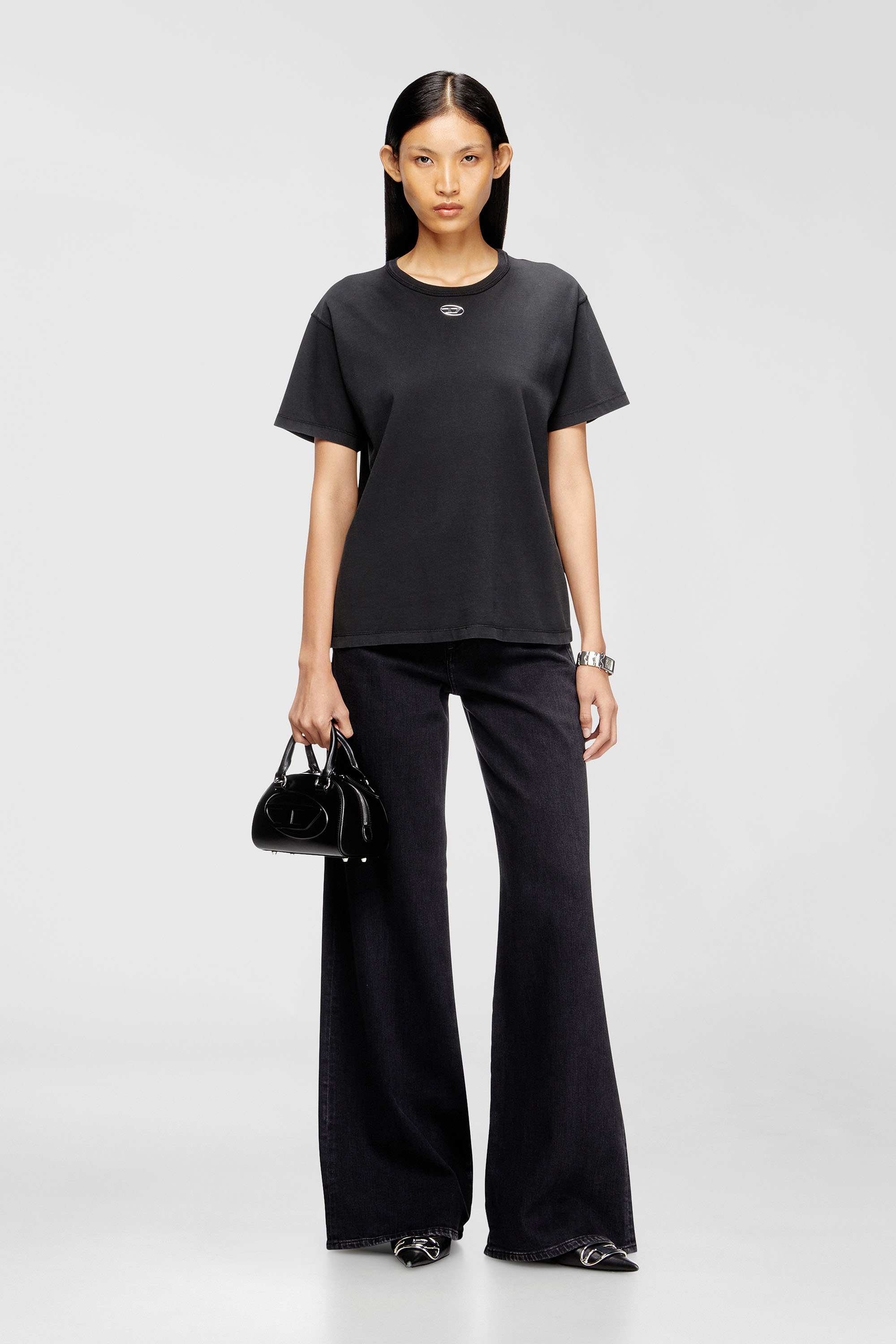 Diesel - T-NORMY-OD-S1, Woman's Cotton T-shirt with metallic Oval D in Black - 2