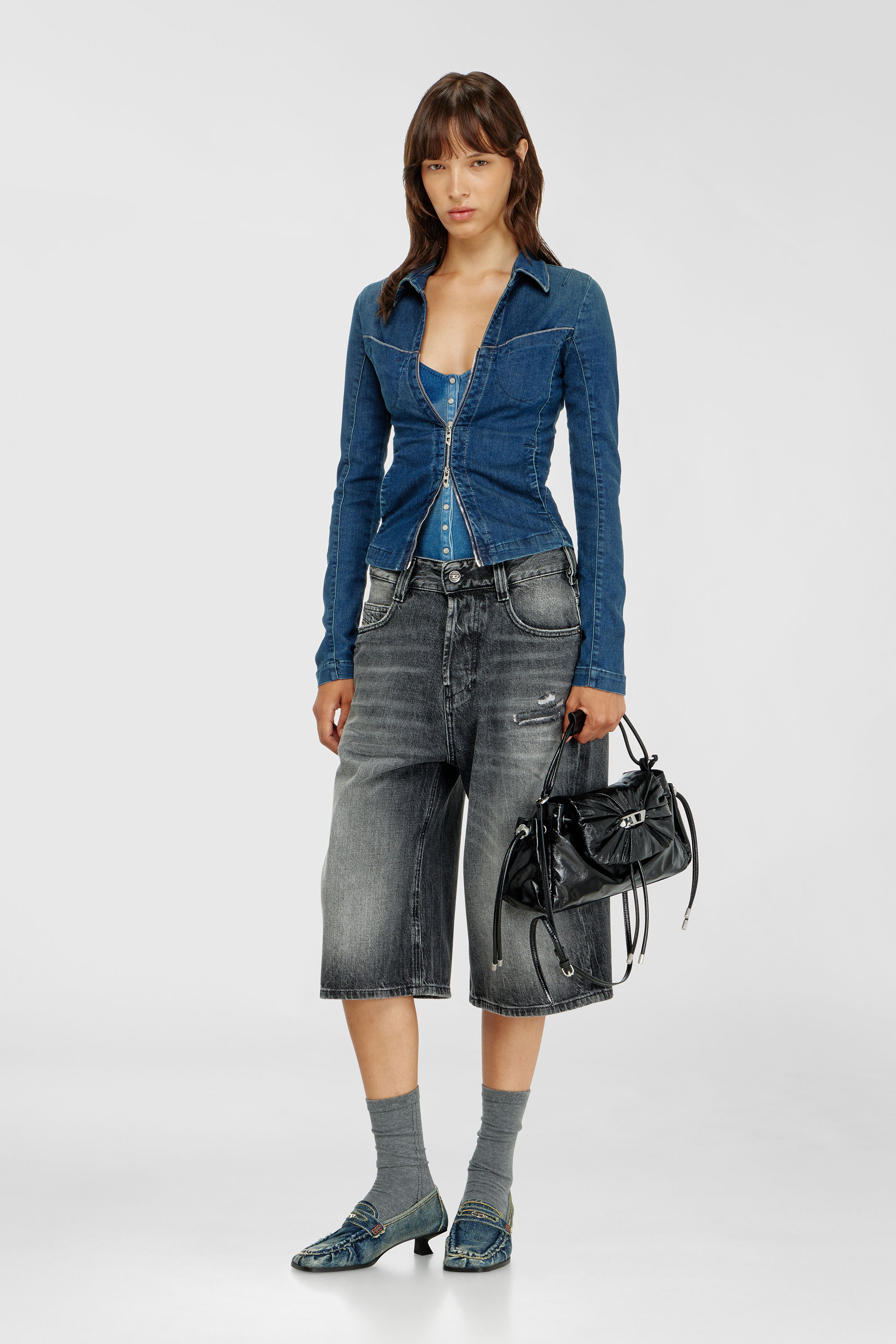 Diesel - DE-QUINOR-S1, Woman's Full-zip shirt in denim in Medium blue - 2