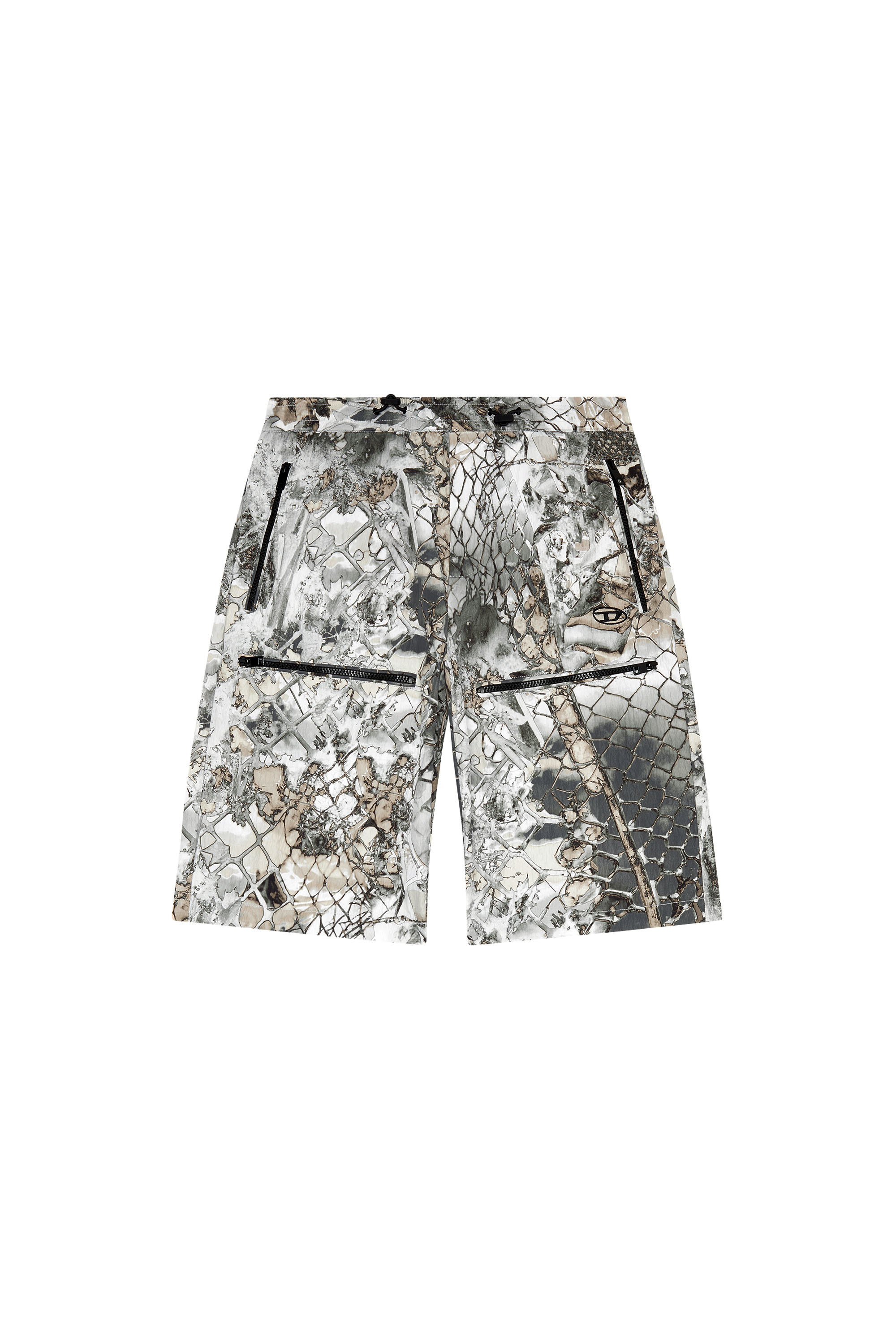 Diesel - P-MCKELL-SHORT-A, Man Nylon cargo shorts with abstract print in Grey - Image 3
