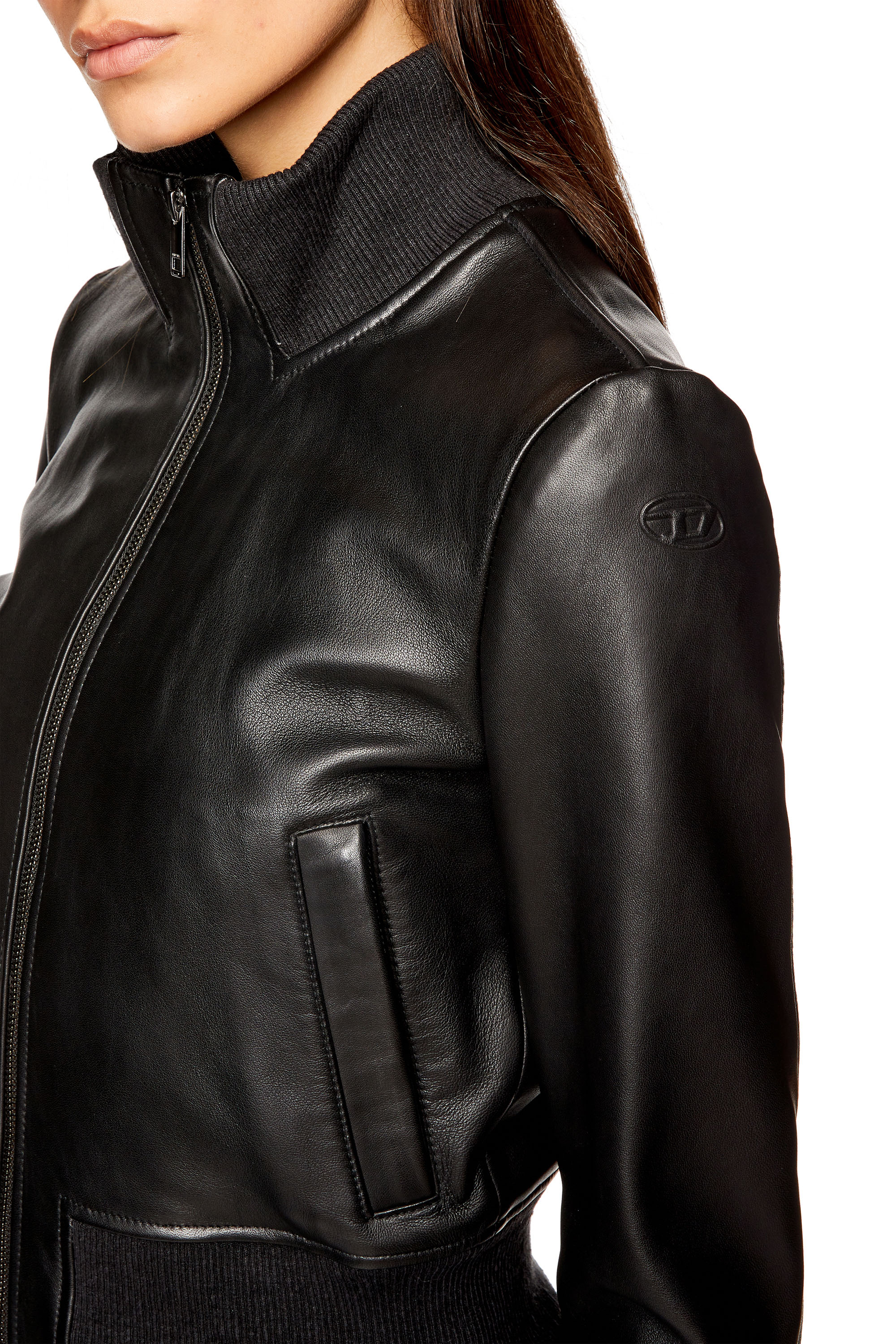 Diesel - L-HUNG, Woman Bomber jacket in waxed leather in Black - Image 4