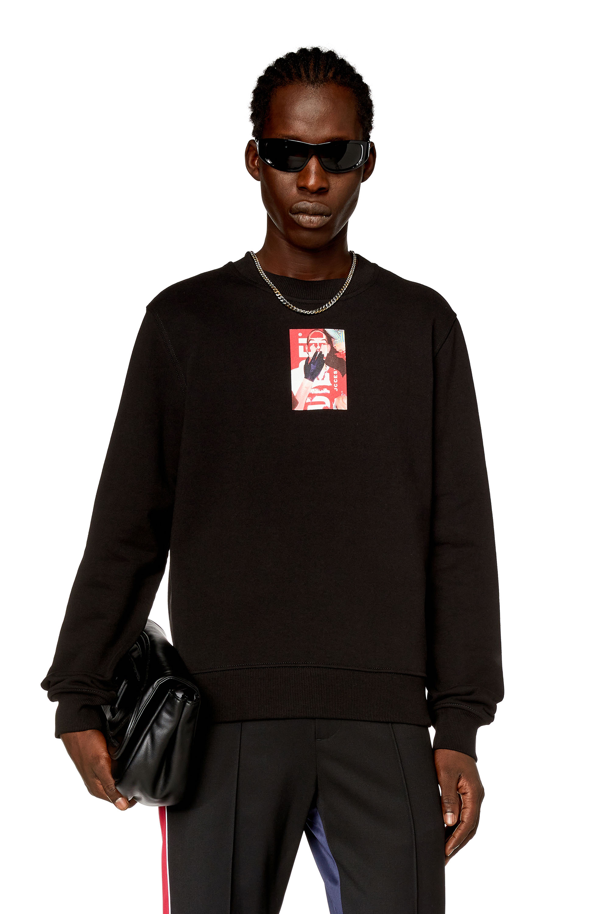 Diesel - S-GINN-N1, Man Sweatshirt with digital photo logo print in Black - Image 1