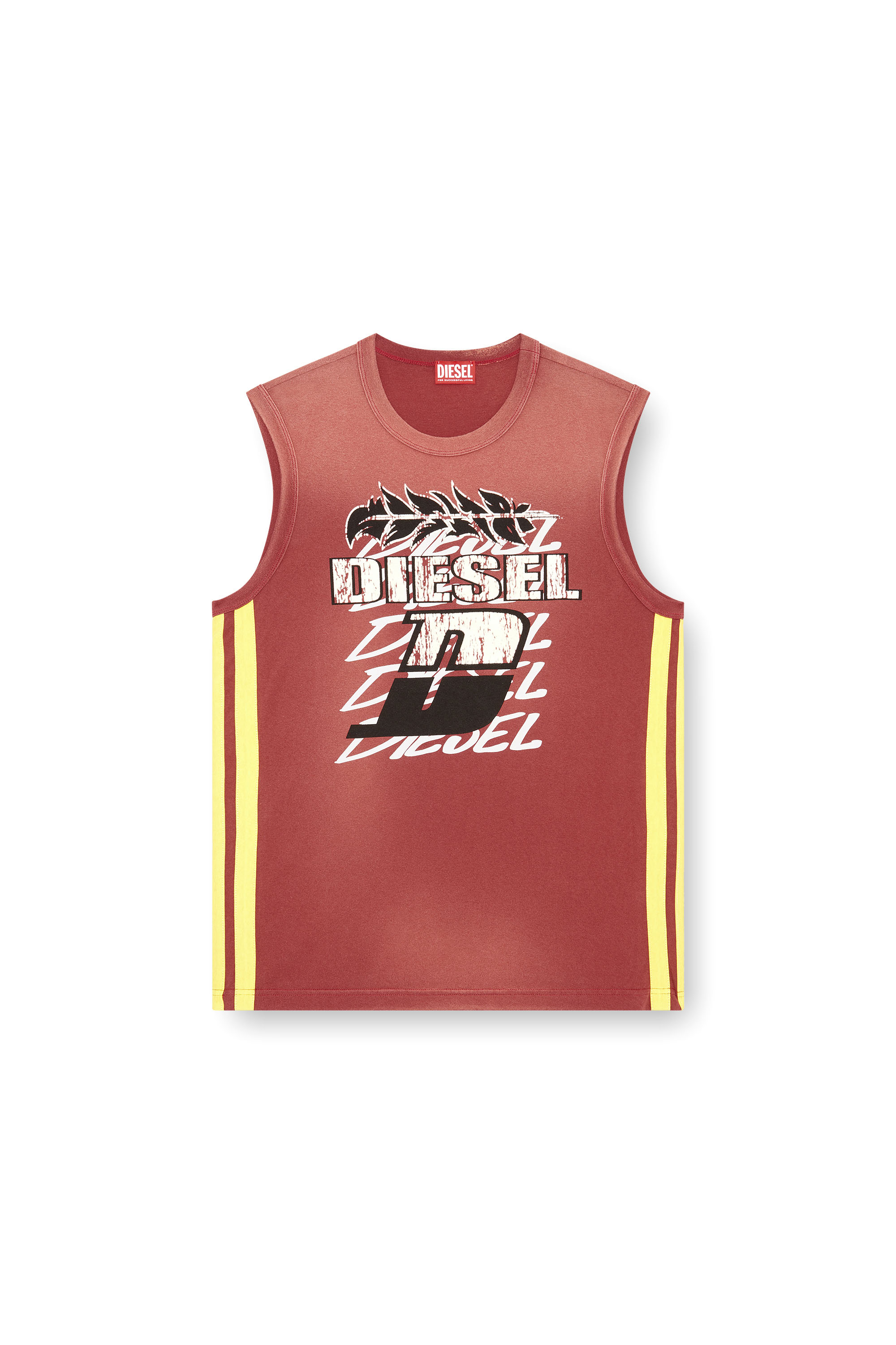 Diesel - T-BISCO-STRIPE, Man Sun-faded tank top with side bands in Red - Image 3