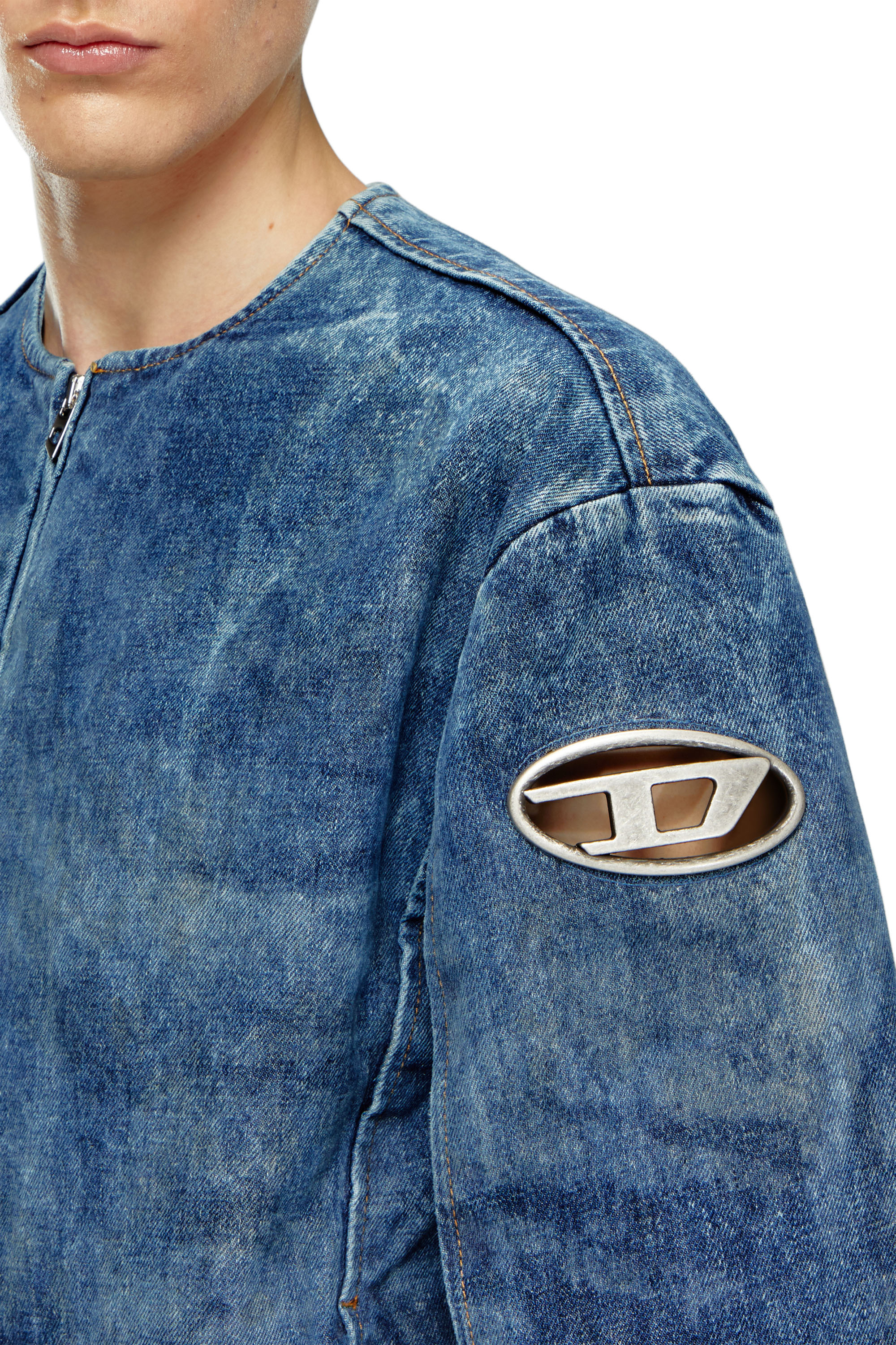 Diesel - D-CALUR-FSE, Man Denim jacket with biker zip details in Blue - Image 5