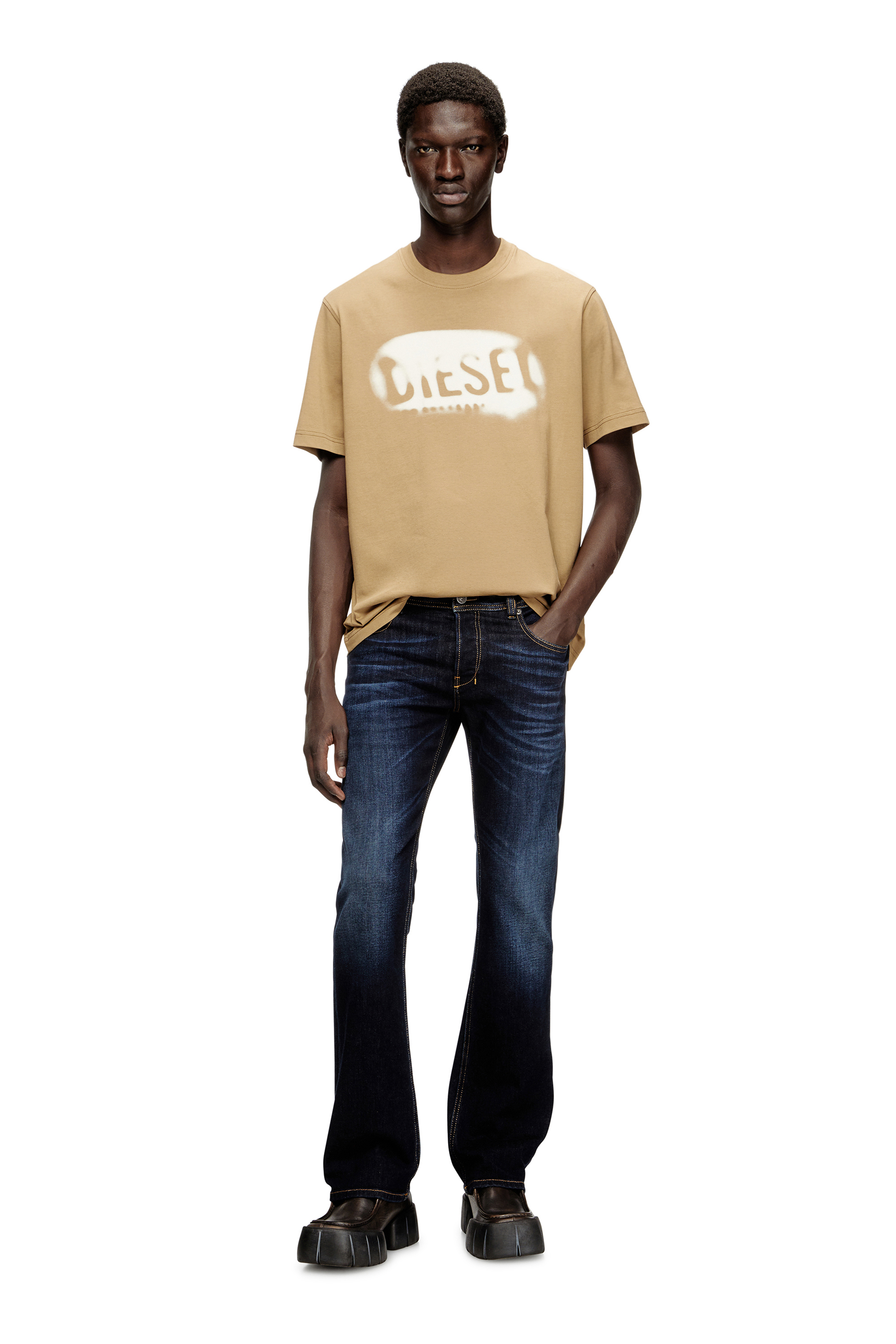 Diesel - T-ADJUST-V2, Man's Light cotton T-shirt with faded logo in Beige - 6