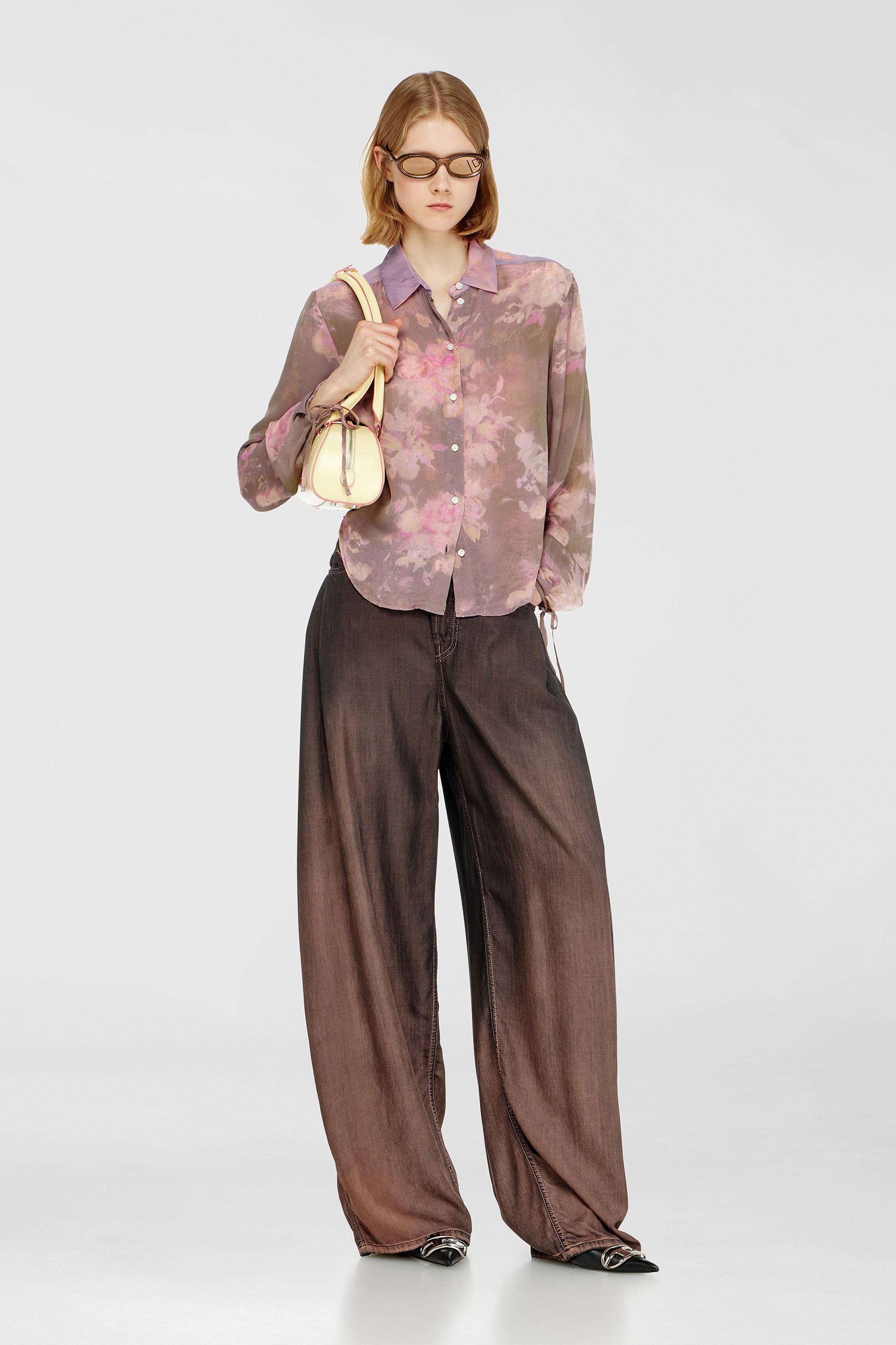 Diesel - C-LEVER, Woman's Chiffon shirt with all-over floral print in Pink/Violet - 2