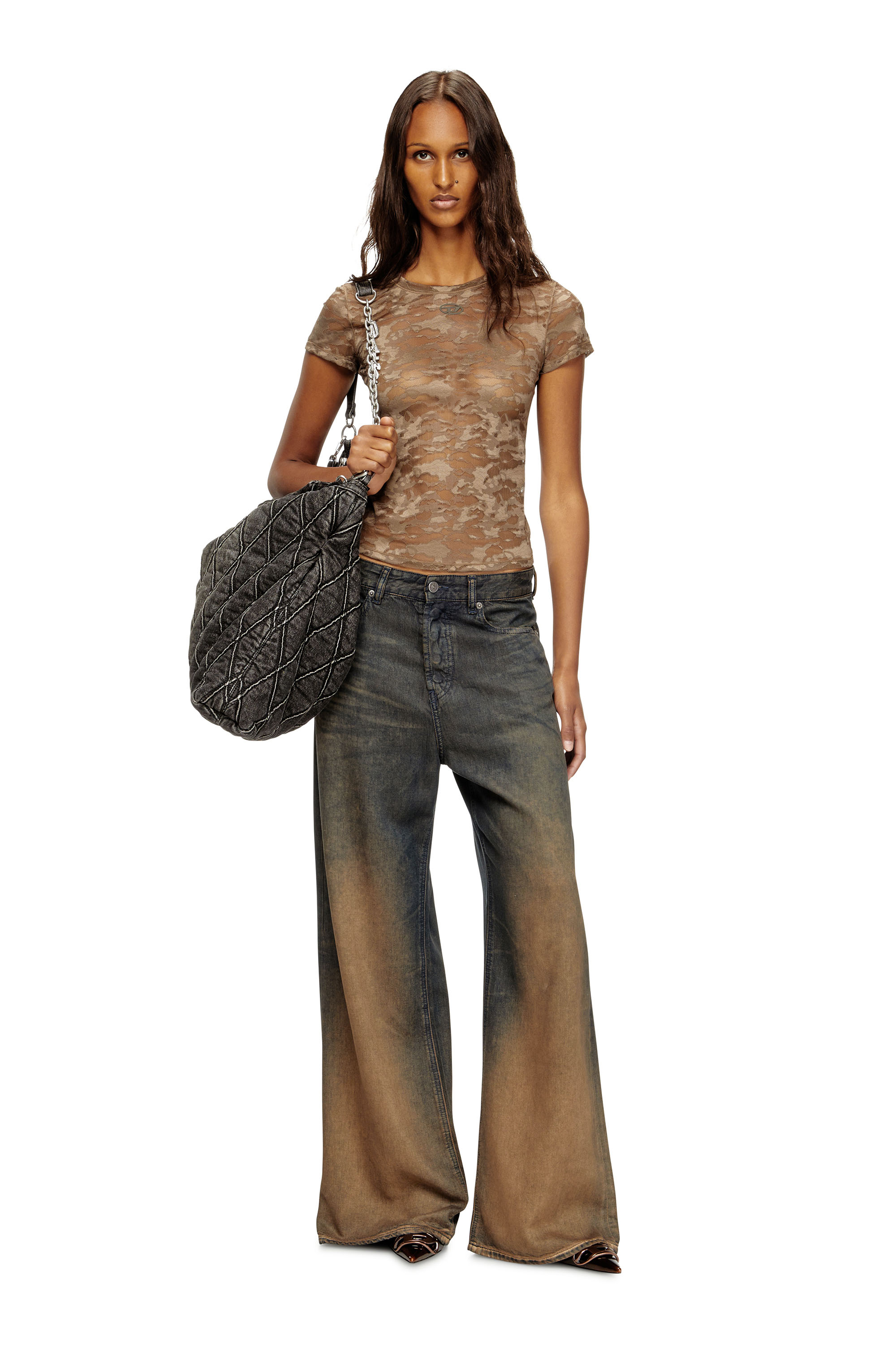 Diesel - KASIA-UTLT, Woman's Camo lace T-shirt in Brown - 4