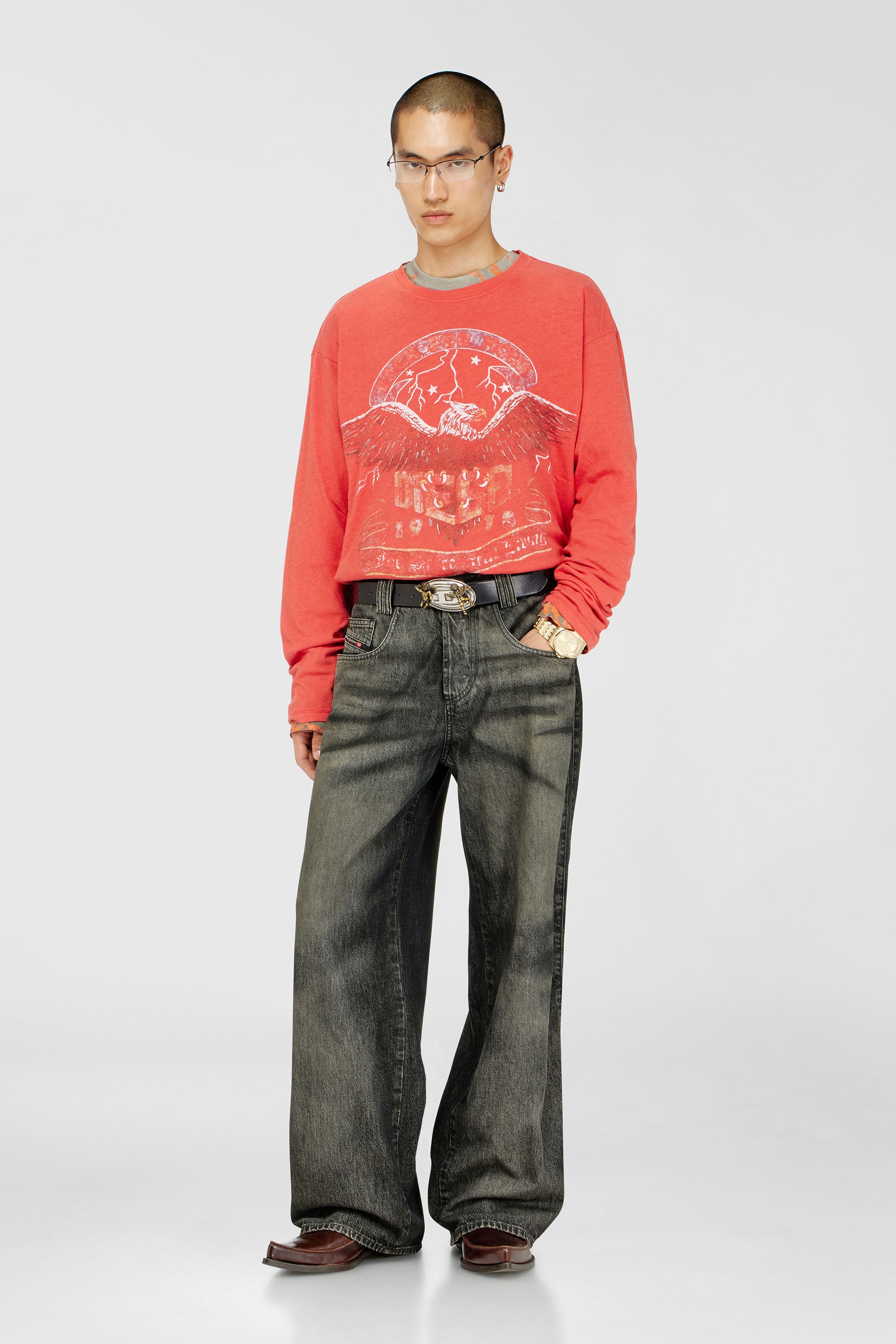 Diesel - T-GERI-LS, Man's Long-sleeve T-shirt with concert graphics in Coral Rose - 2