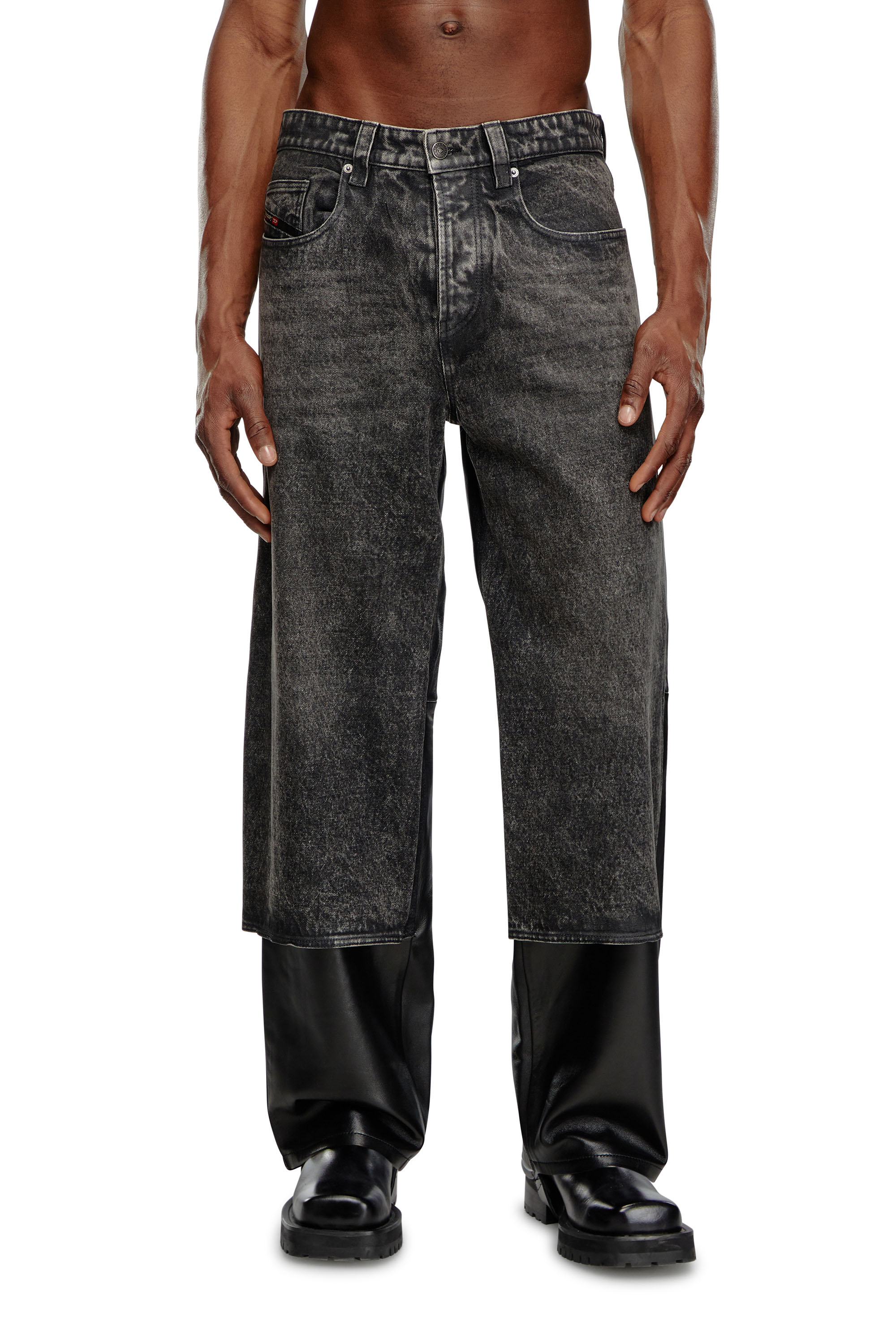 Diesel - P-BRETCH, Man Leather and denim pants in Black - Image 1