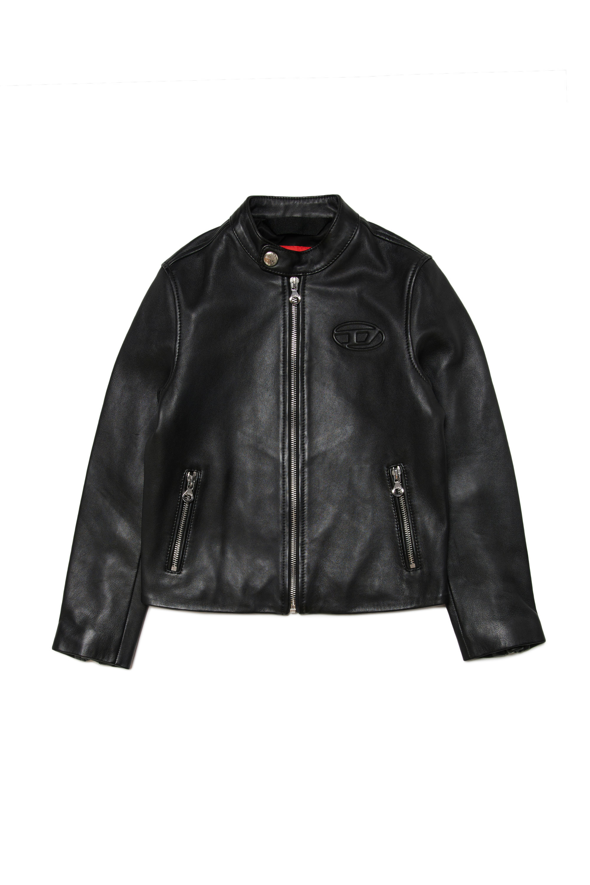 Diesel - JBLAC, Man Leather biker jacket with embossed logo in Black - Image 1