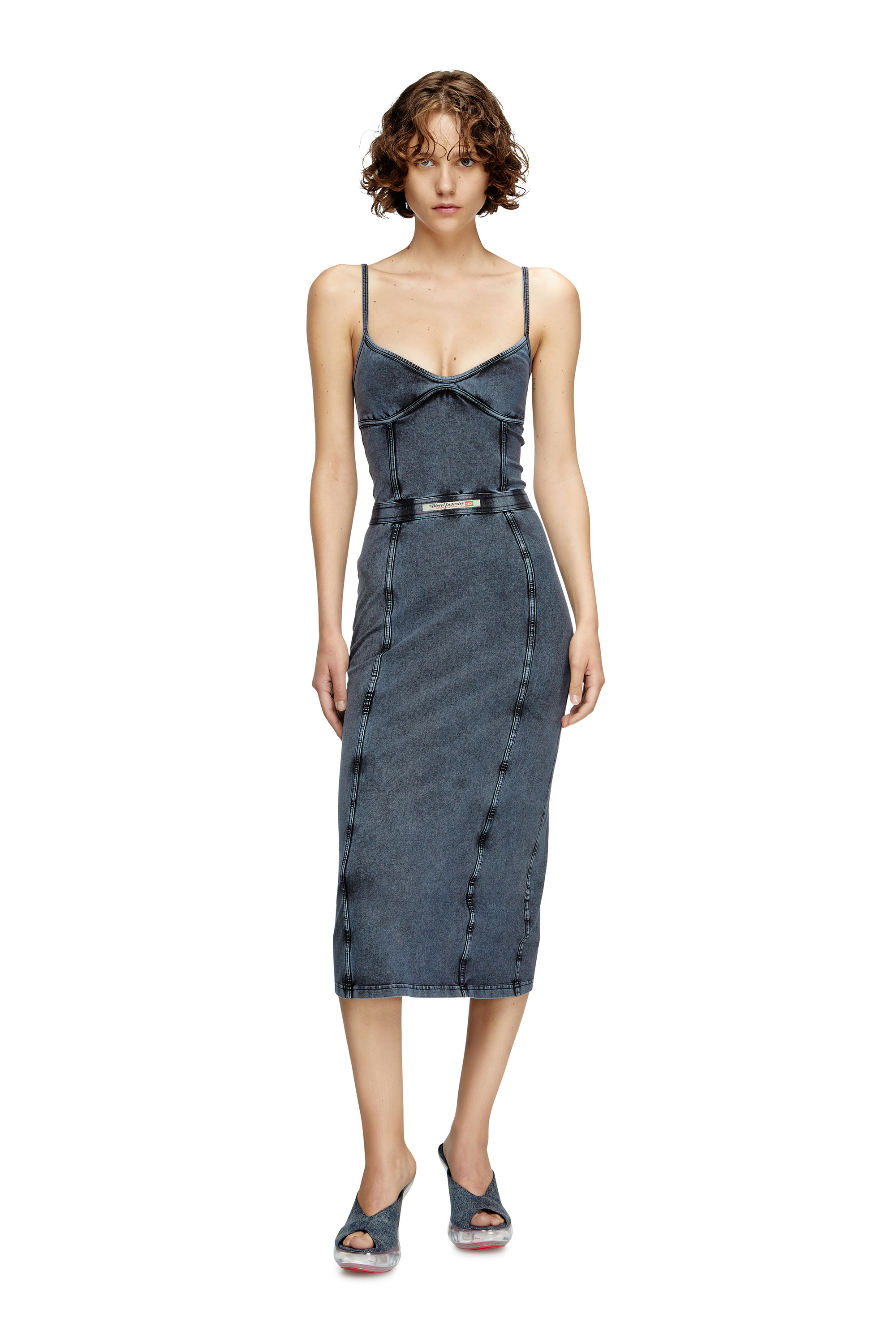 Diesel - D-ONY, Woman's Midi dress in denim-look jersey in Dark Blue - 1