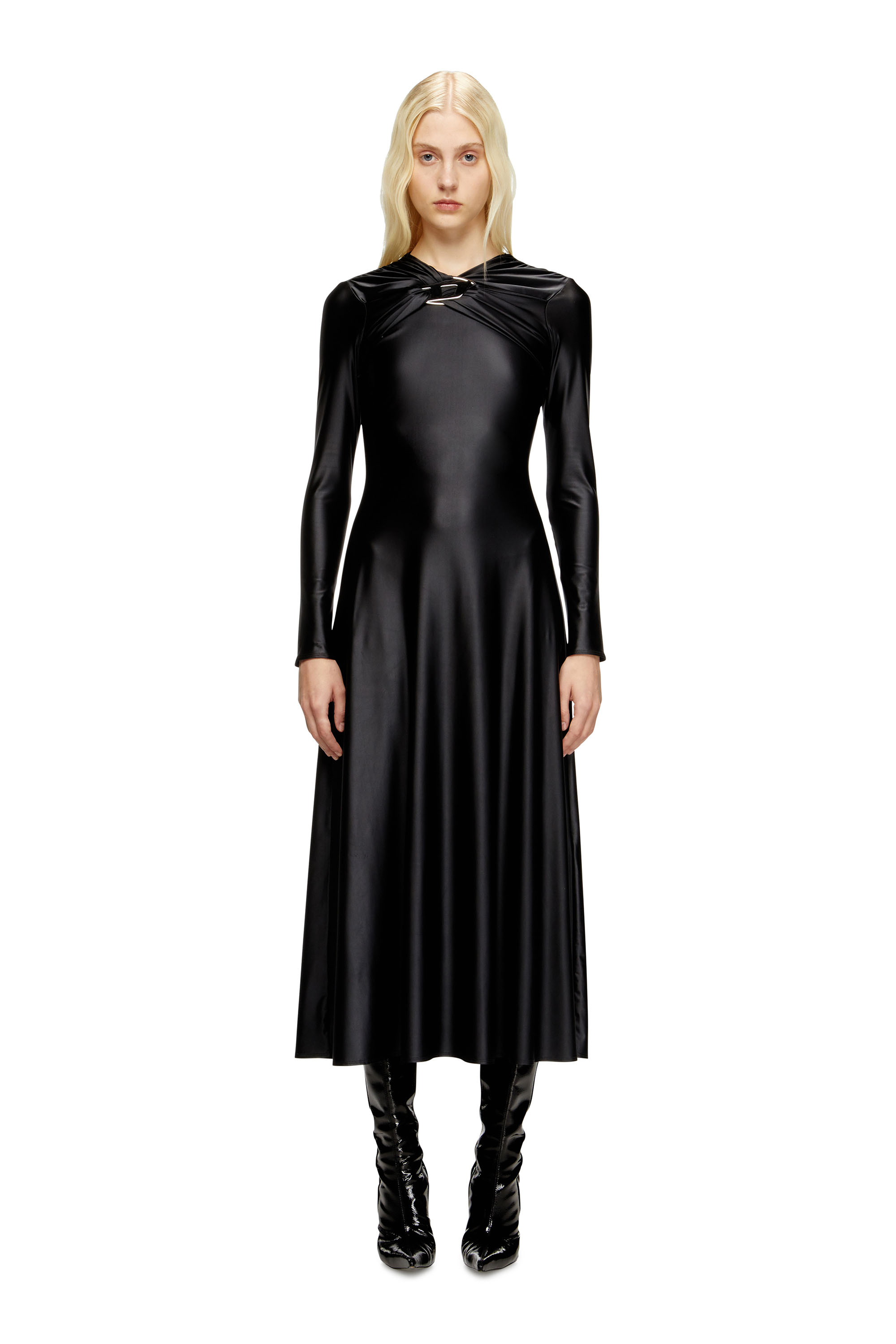 Diesel - D-IAMO, Woman's Draped nylon dress in Black - 3