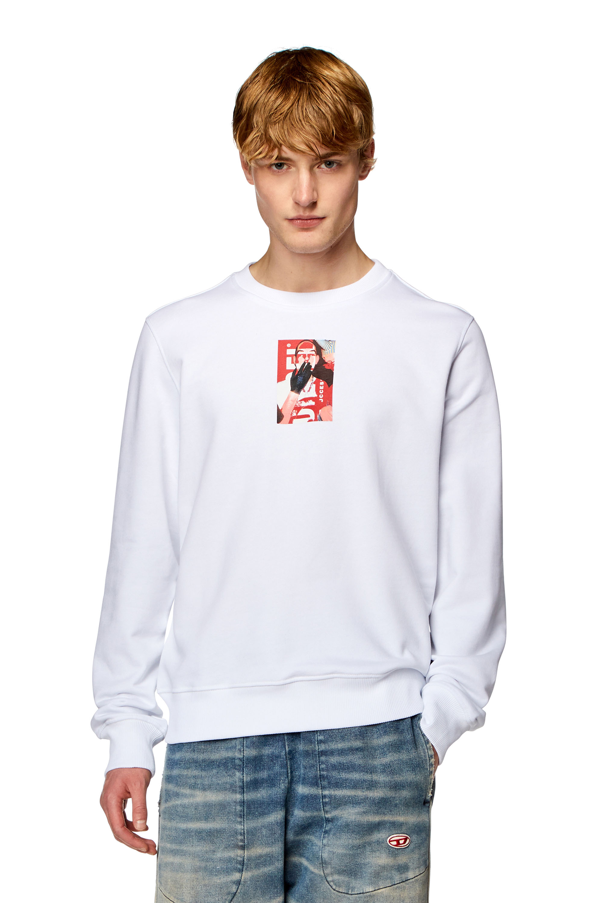 Diesel - S-GINN-N1, Man Sweatshirt with digital photo logo print in White - Image 1
