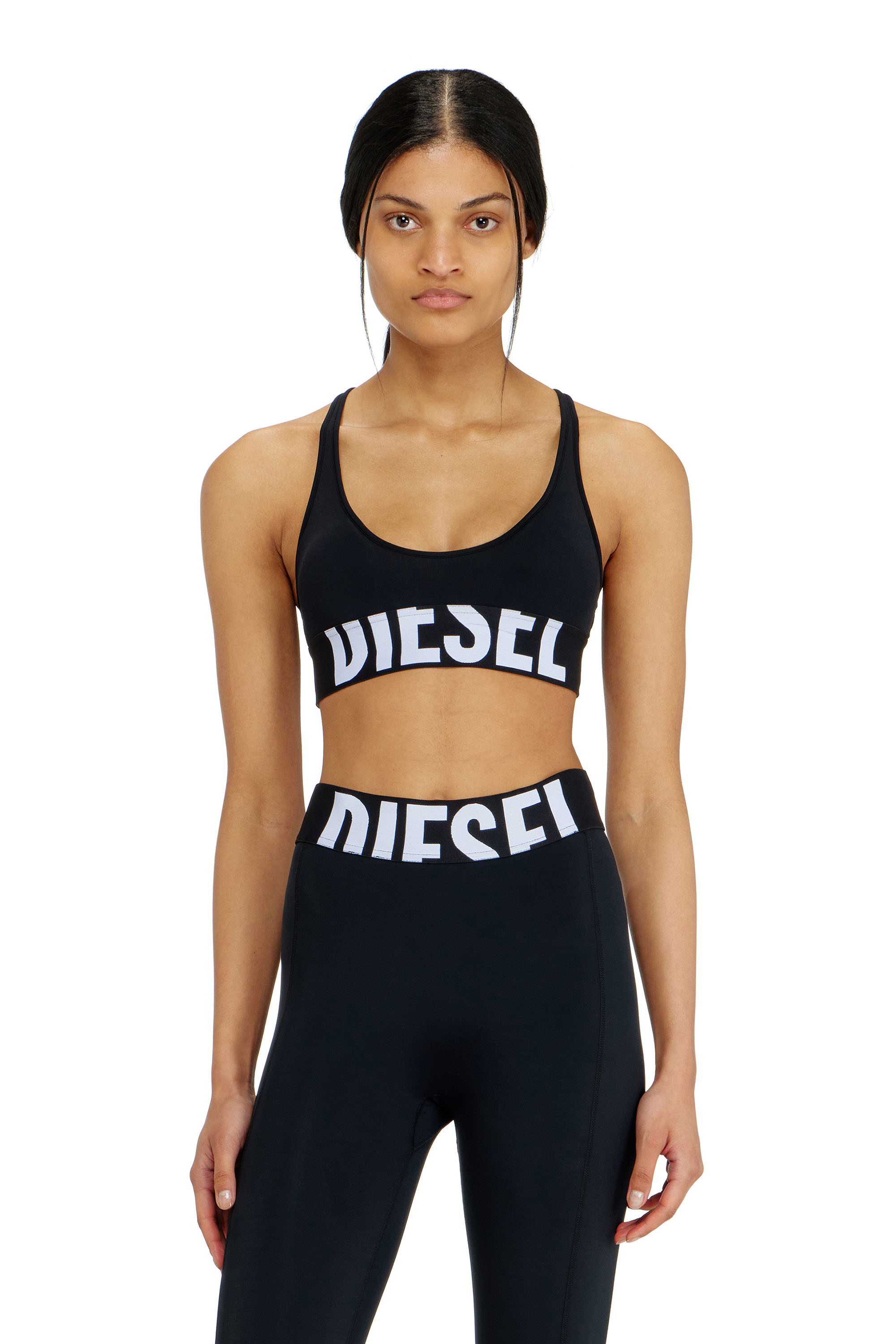 Diesel - ALLISON-D-POP, Woman's Microfibre sports bra with cut-off logo in Black - 2