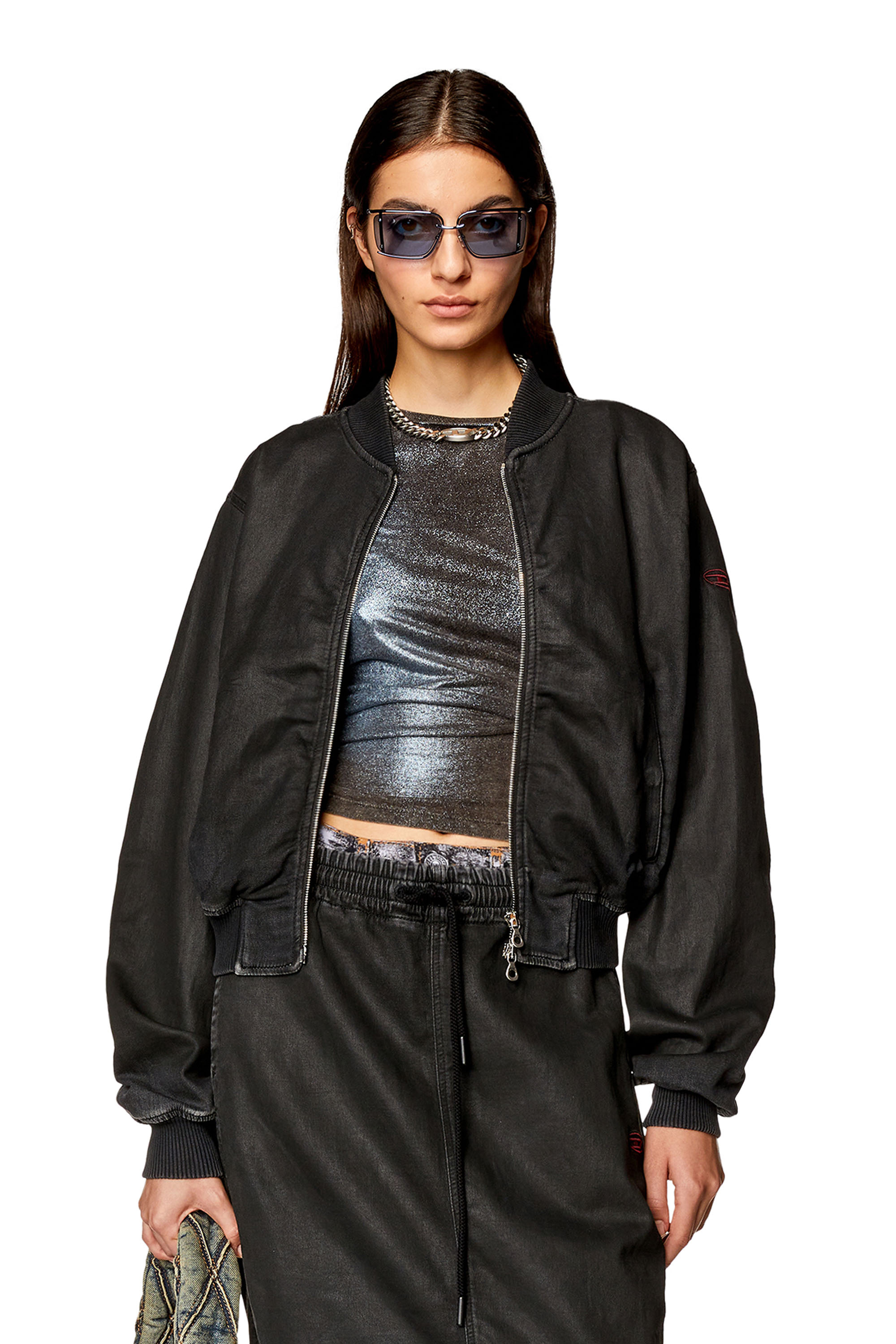 Diesel - DE-KIDDO JOGG, Woman Bomber jacket in coated denim in Black - Image 2