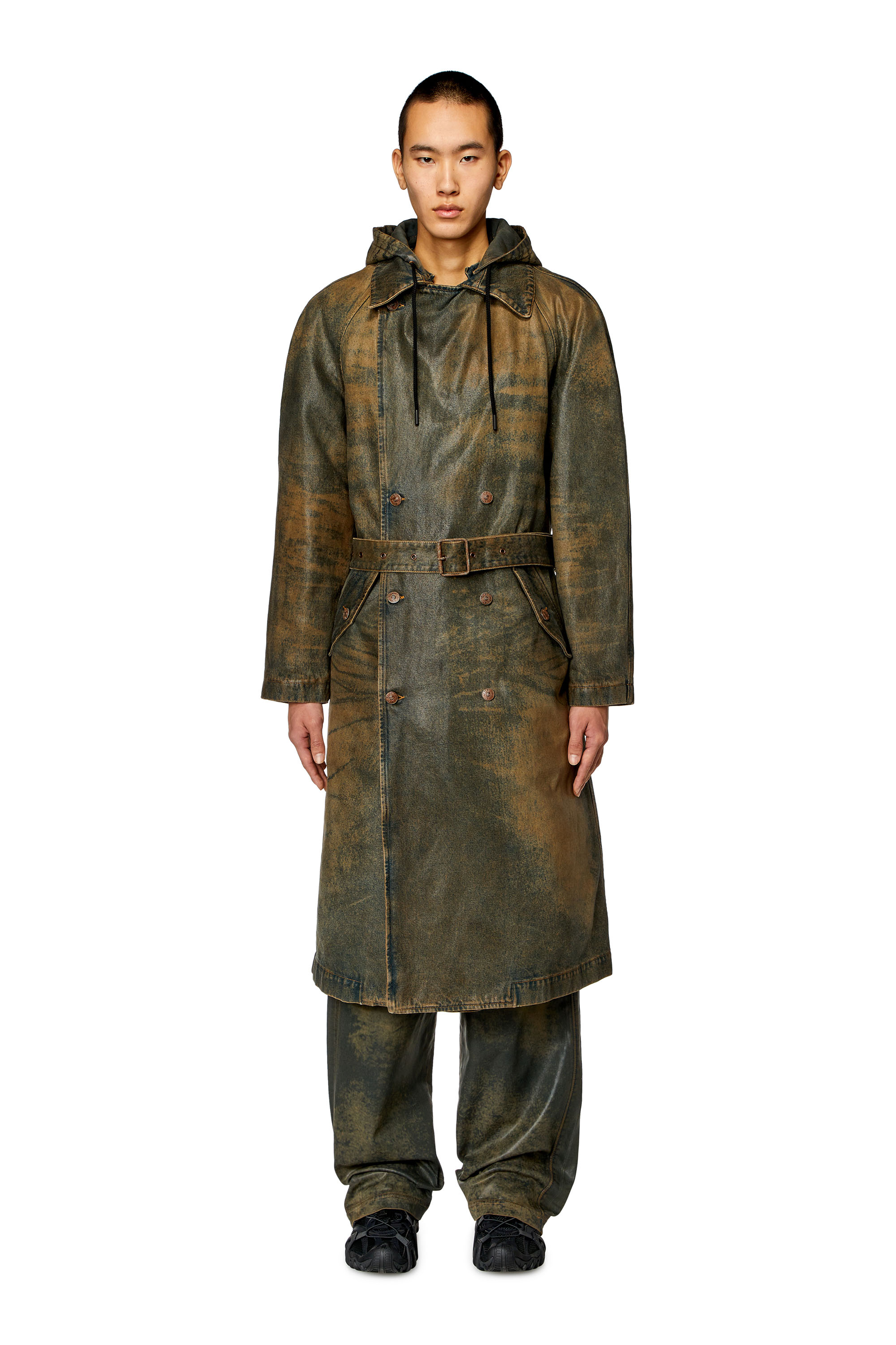 Diesel - CL-J-MATTHEW, Unisex Trench coat in coated denim in Brown - Image 1