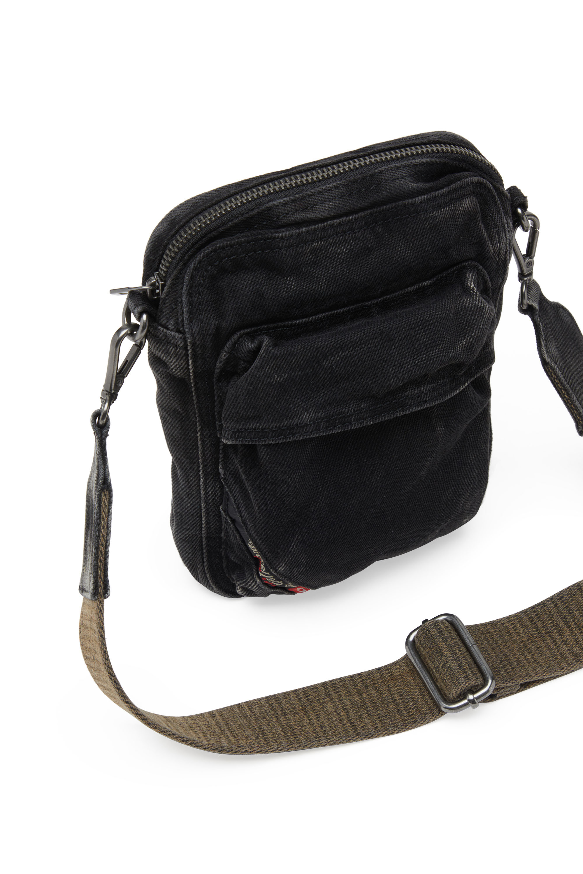 Diesel - MULTI-PKTS CROSSBODY X, Man's Multi-Pkts-Crossbody bag in washed denim in Black - 4