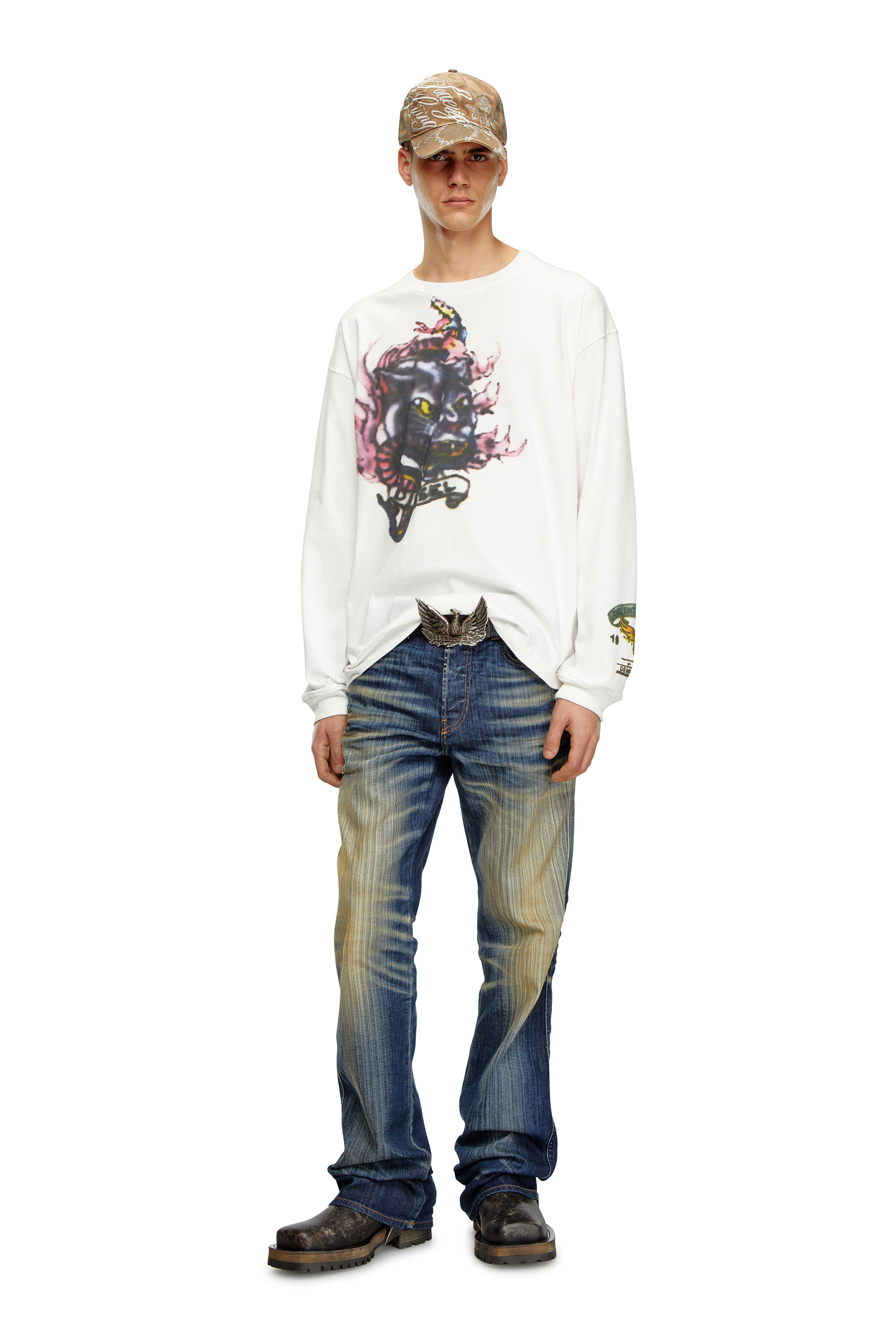 Diesel - T-BOXT-LS-Q9, Man Long-sleeve T-shirt with blurry prints in White - Image 2