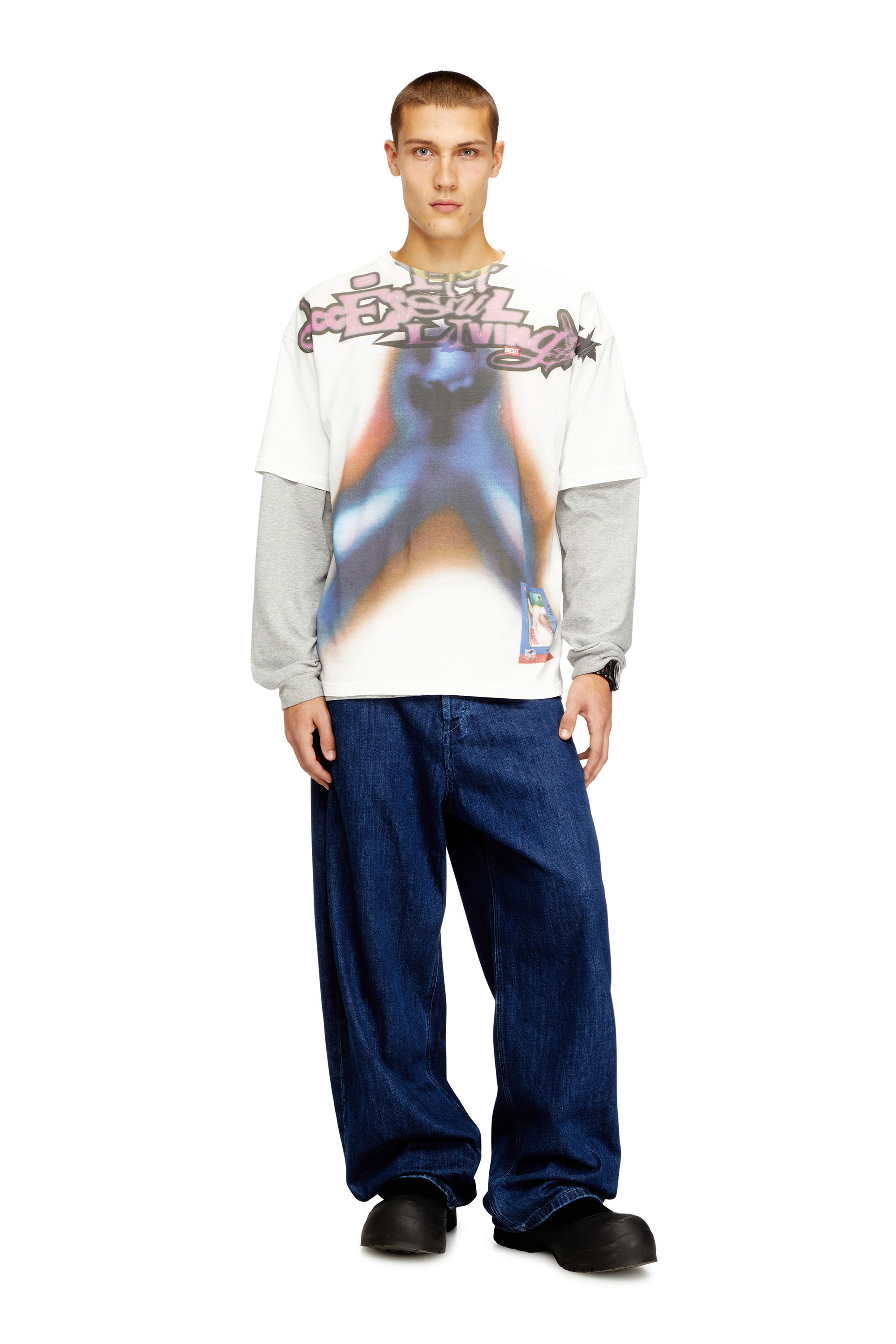 Diesel - T-BOXT-V13, Man's Relaxed cotton T-shirt with digital print in Blue/Orange - 2