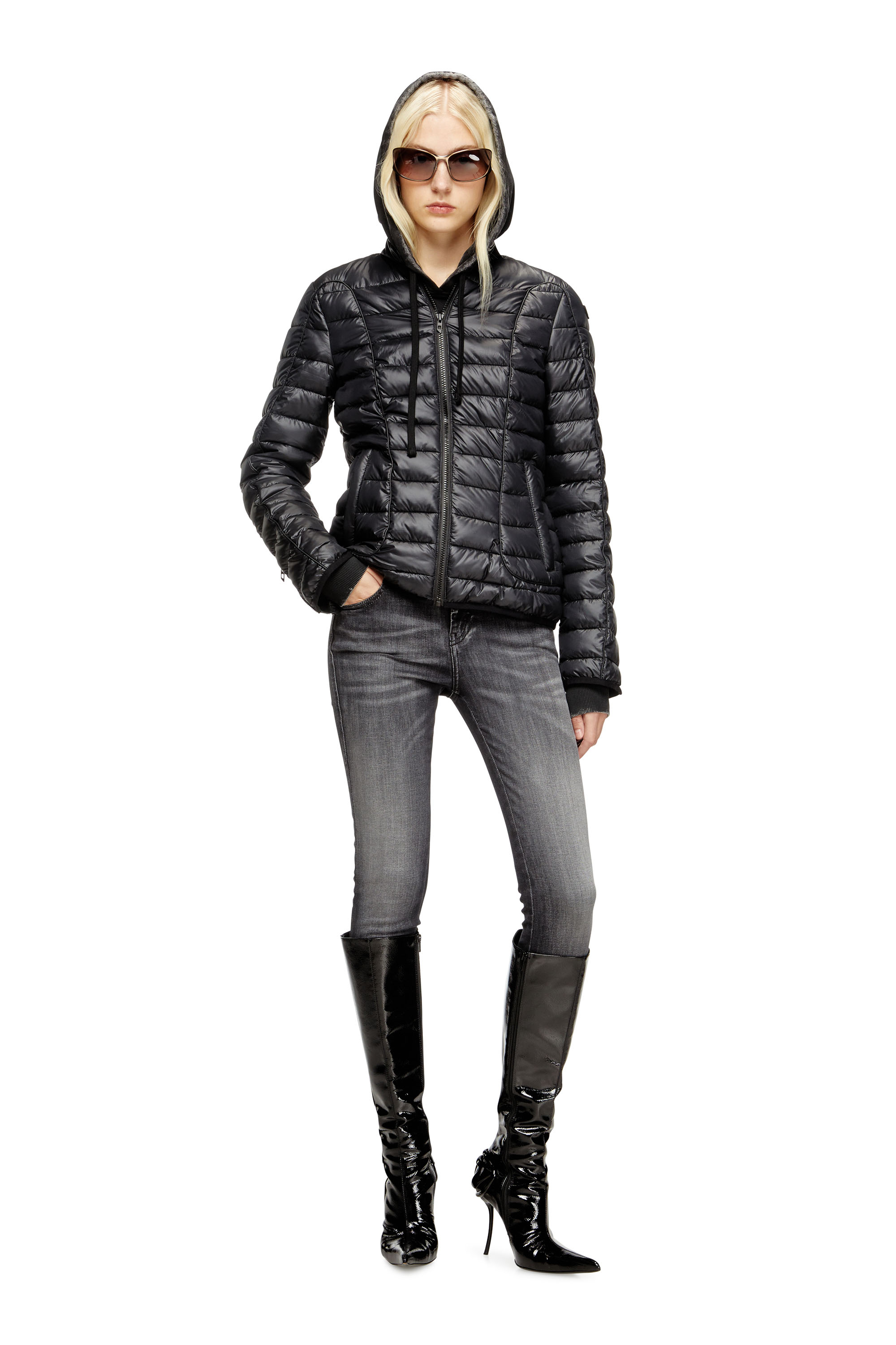 Diesel - W-PILOT-FEM, Woman's Puffer jacket with biker details in Black - 1