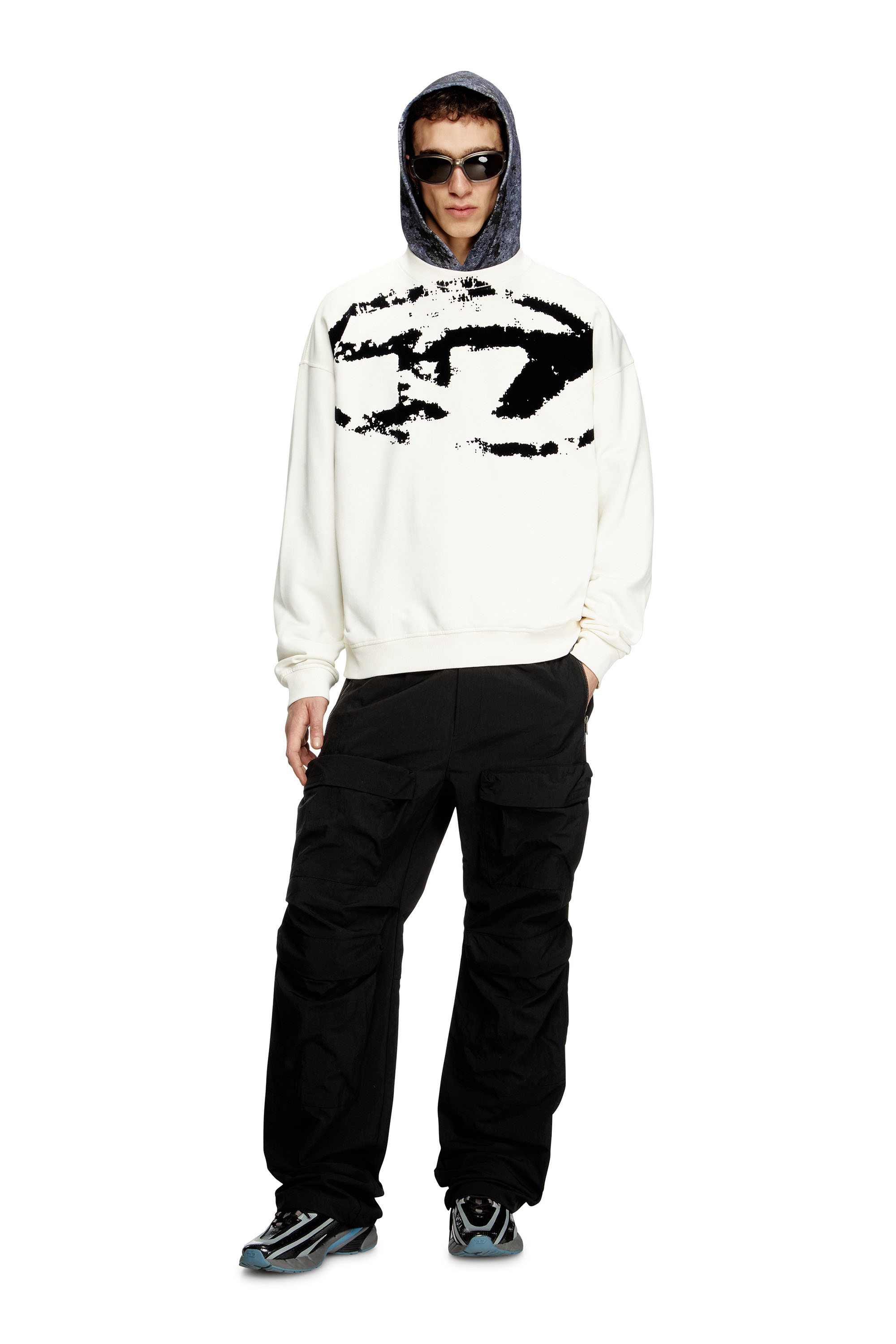 Diesel - S-BOXT-N5, Man's Sweatshirt with distressed flocked logo in White/Black - 2