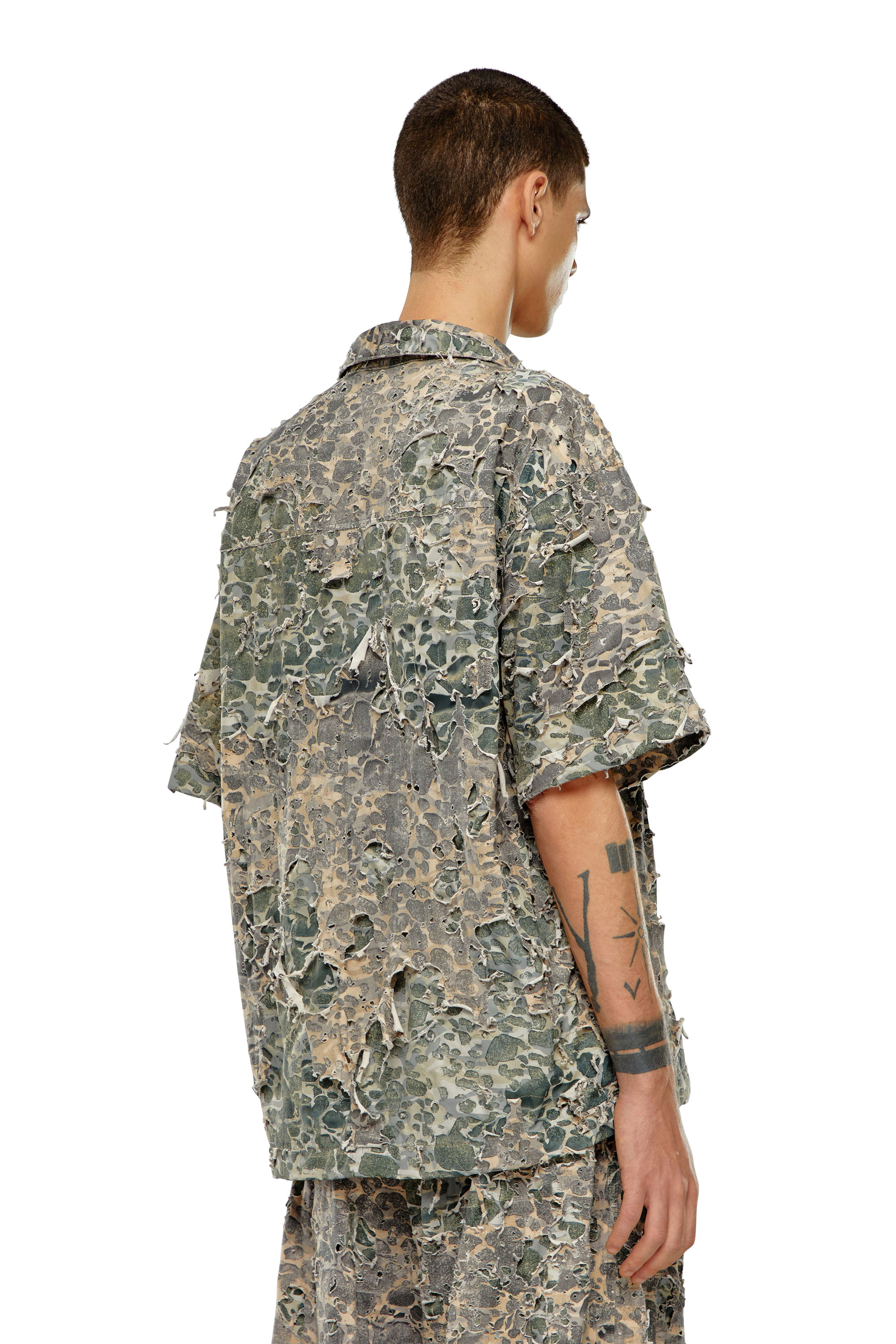 Diesel - S-HOCKNEY-CAMU, Man Camo shirt with destroyed finish in Multicolor - Image 4