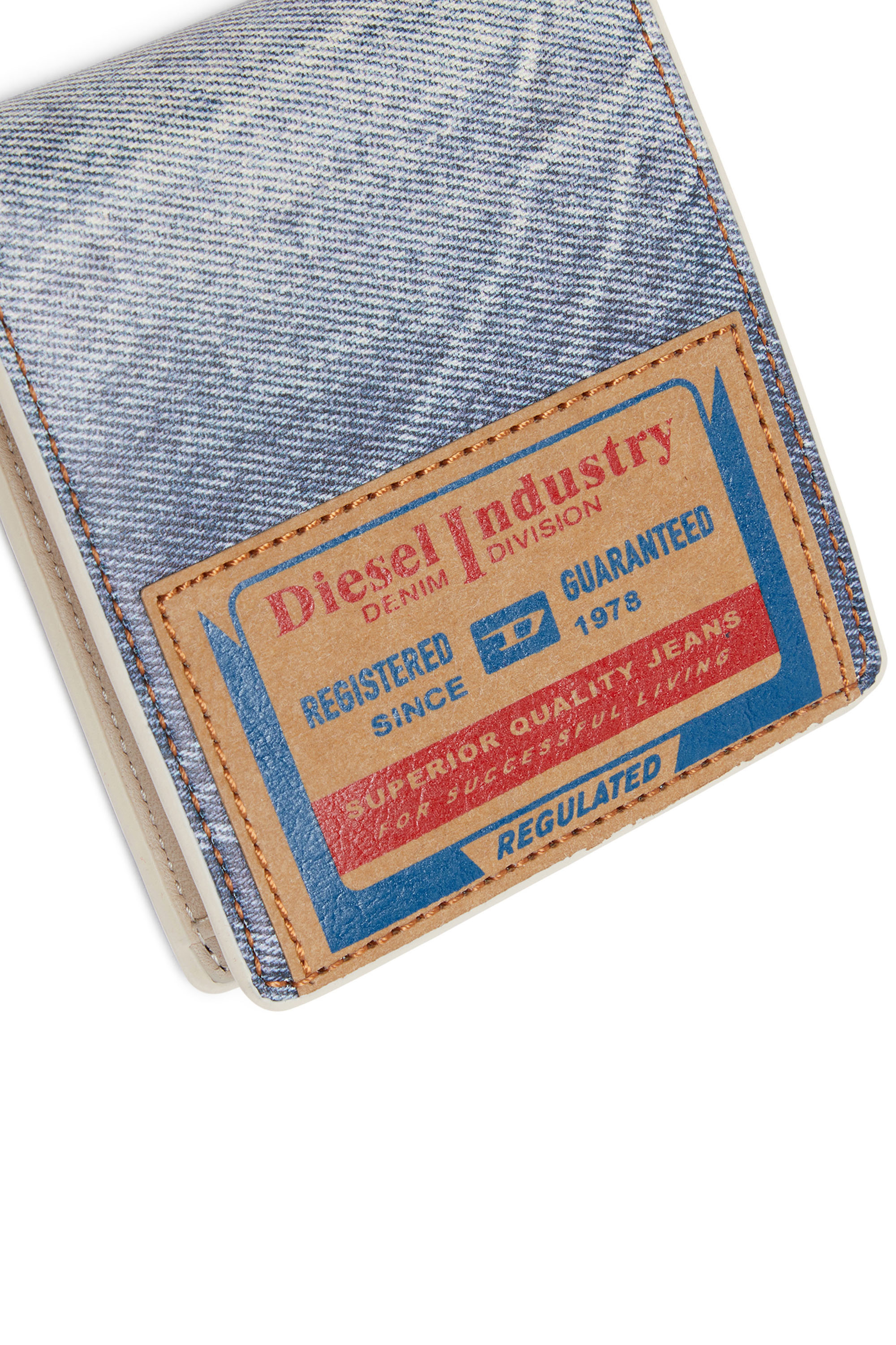 Diesel - JACKRON BI-FOLD COIN S, Man Leather bi-fold wallet with denim print in Blue - Image 4