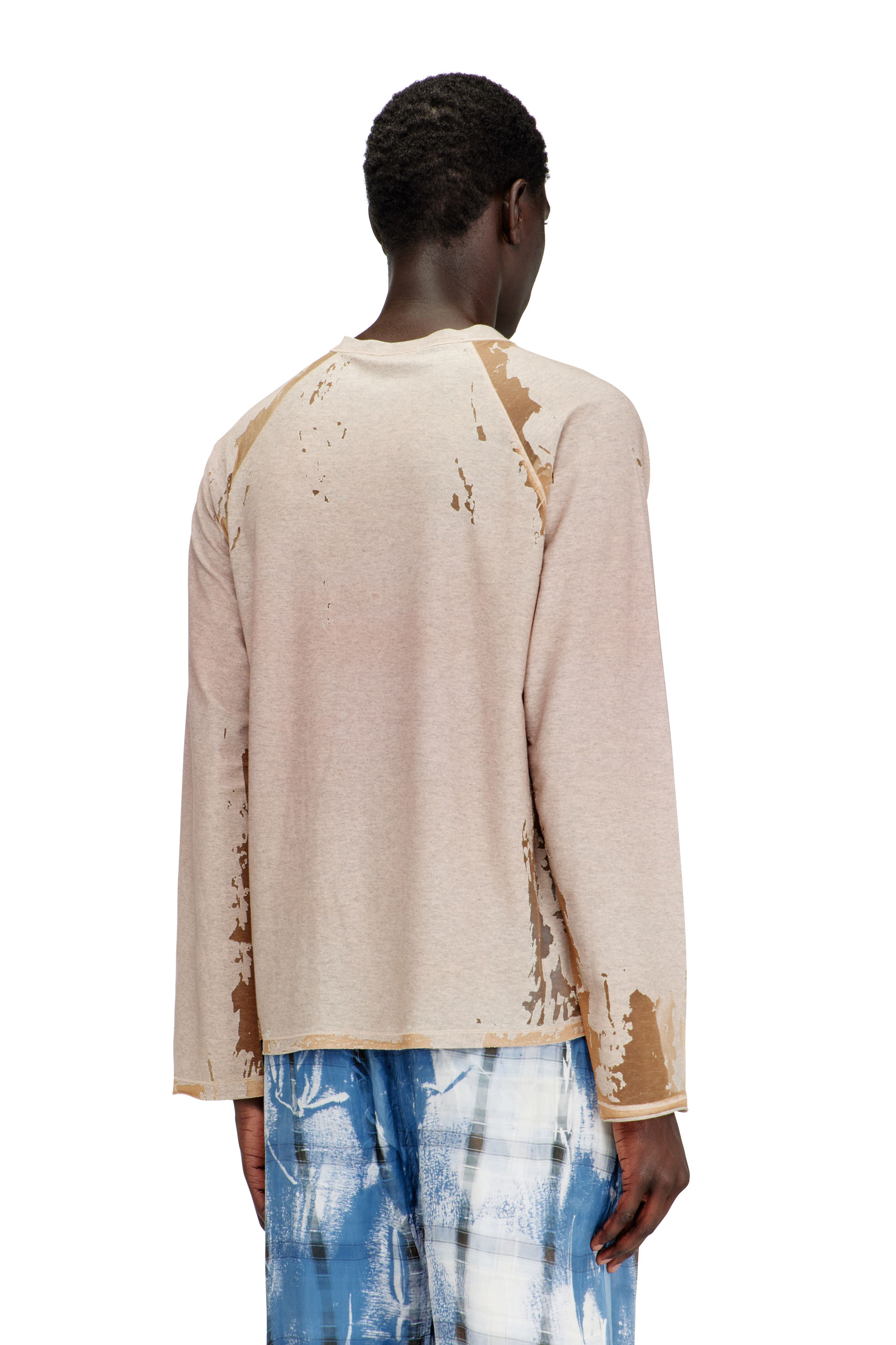 Diesel - T-LIVO-LS, Man's Henley shirt in printed devor&eacute; jersey in Beige - 3