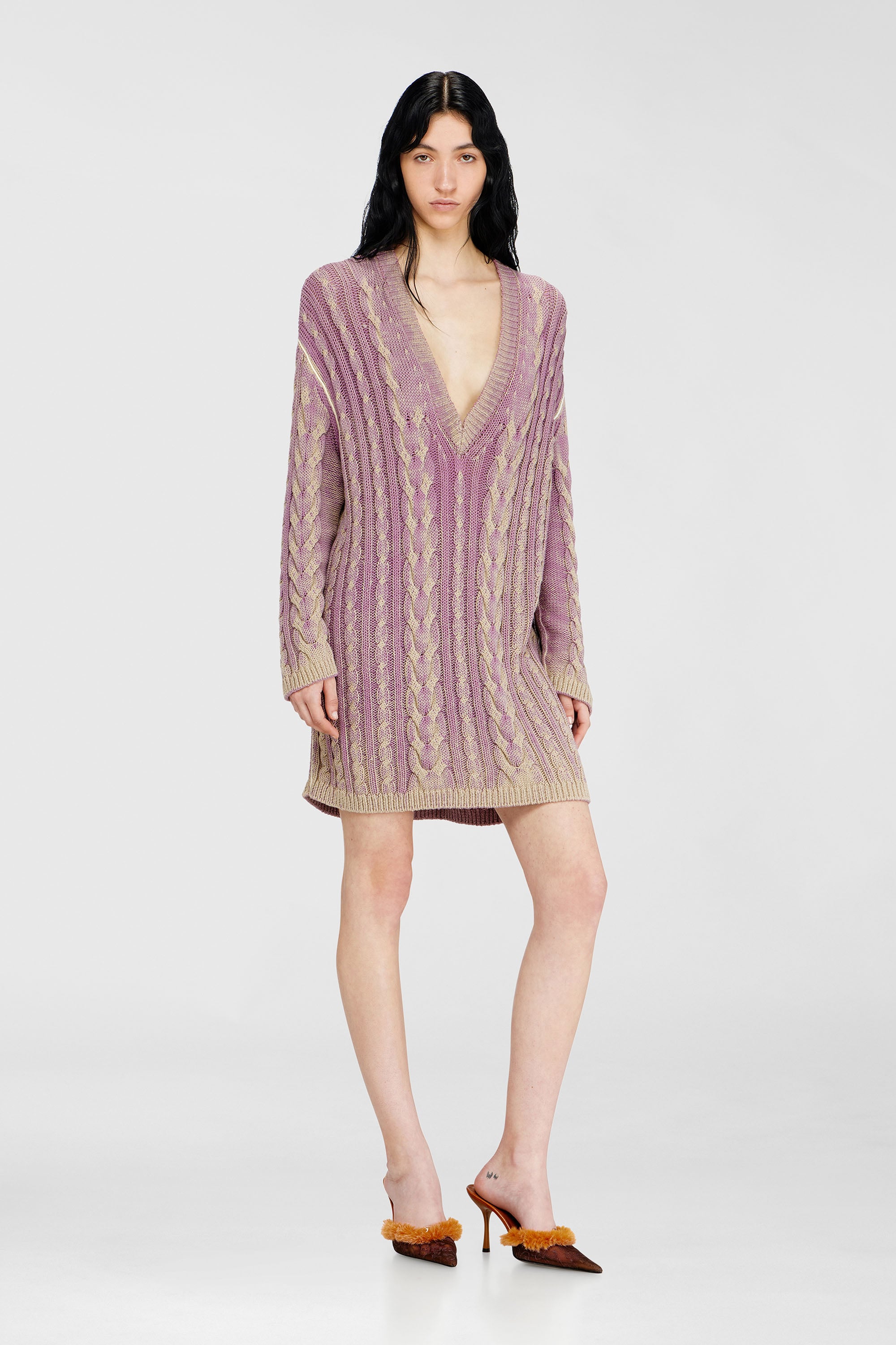 Diesel - M-ELGA, Woman's Short sweater dress in cable knit in Lilac - 1