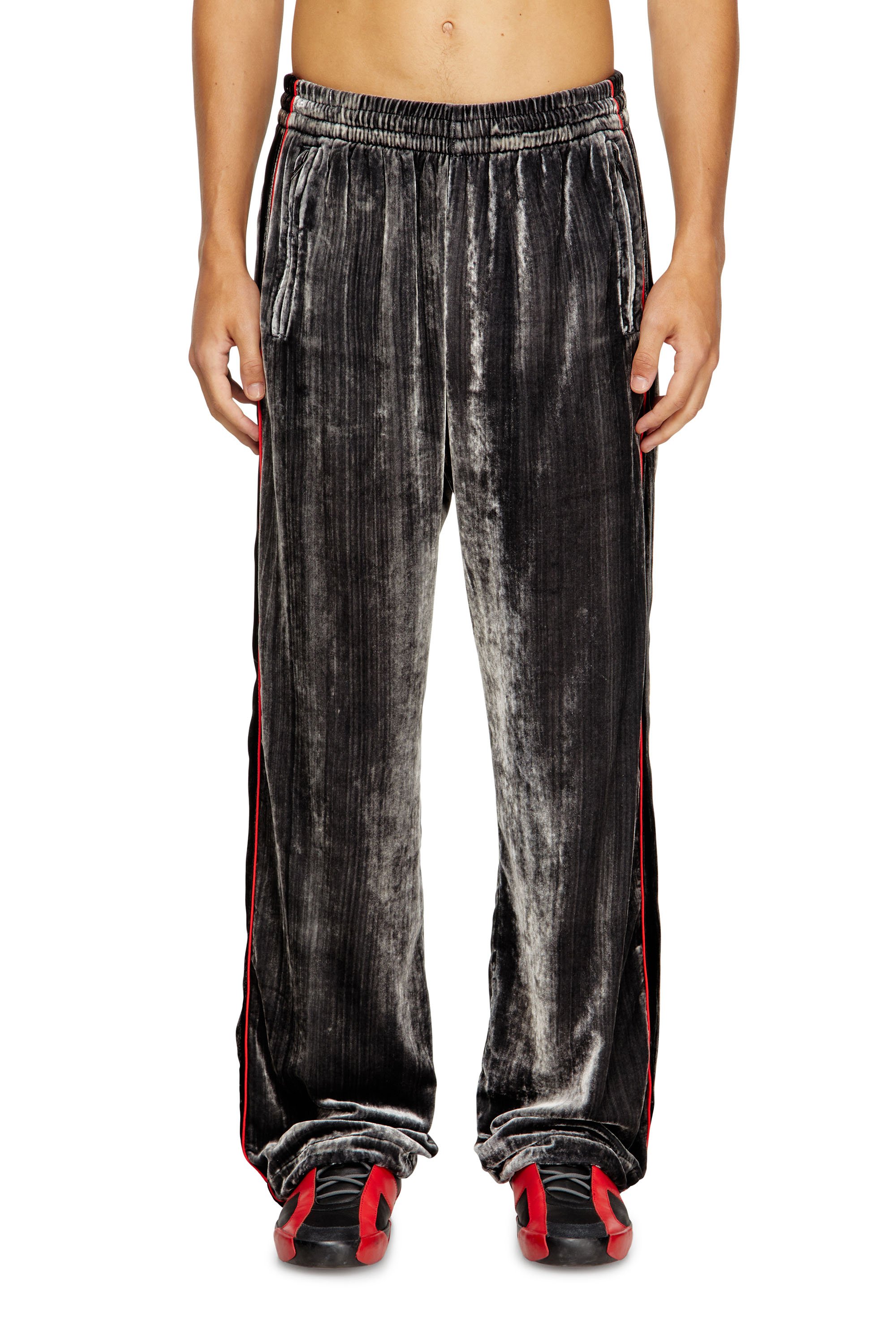 Diesel - P-HAY, Man's Track pants in treated velvet in Dark grey - 1