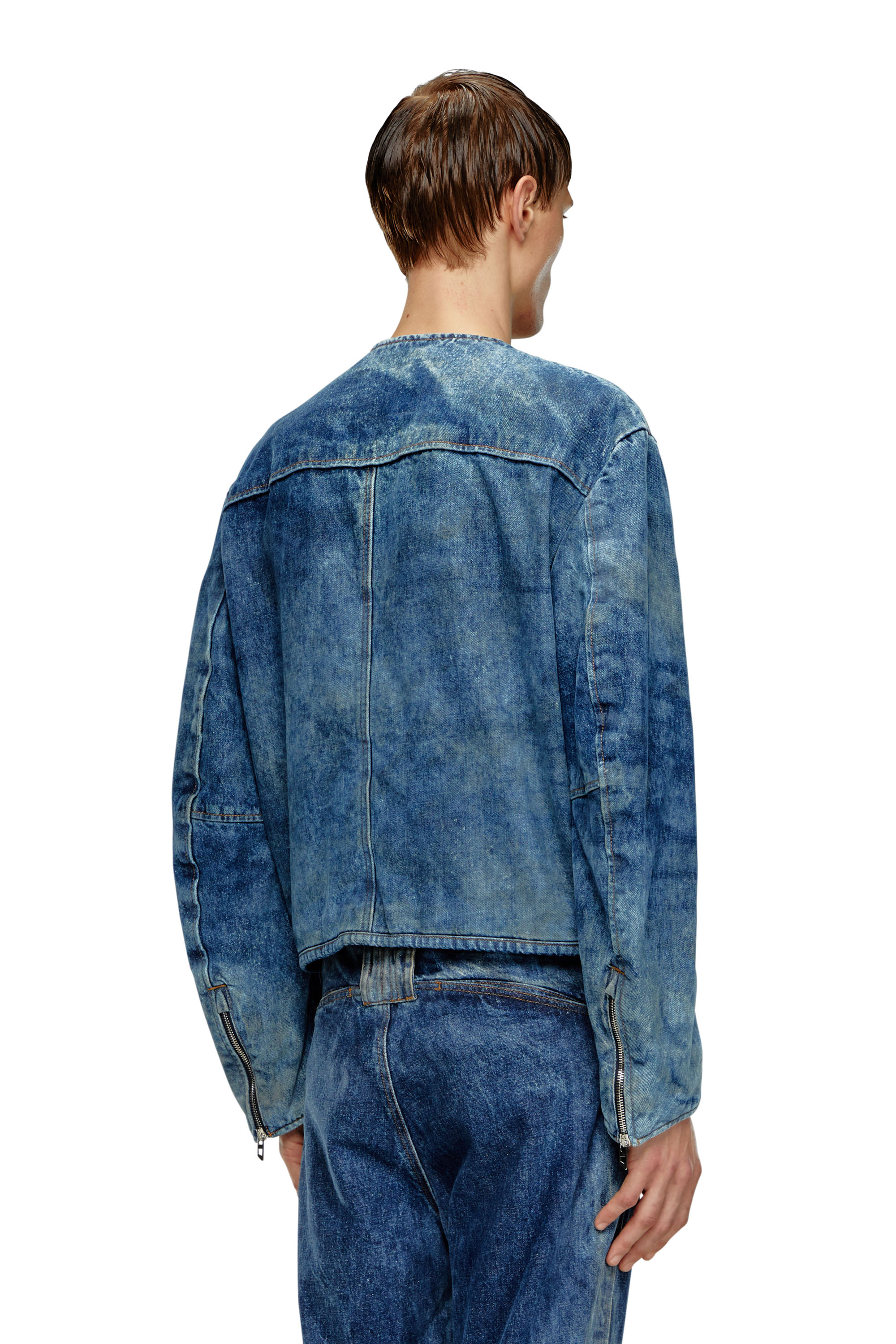 Diesel - D-CALUR-FSE, Man Denim jacket with biker zip details in Blue - Image 4