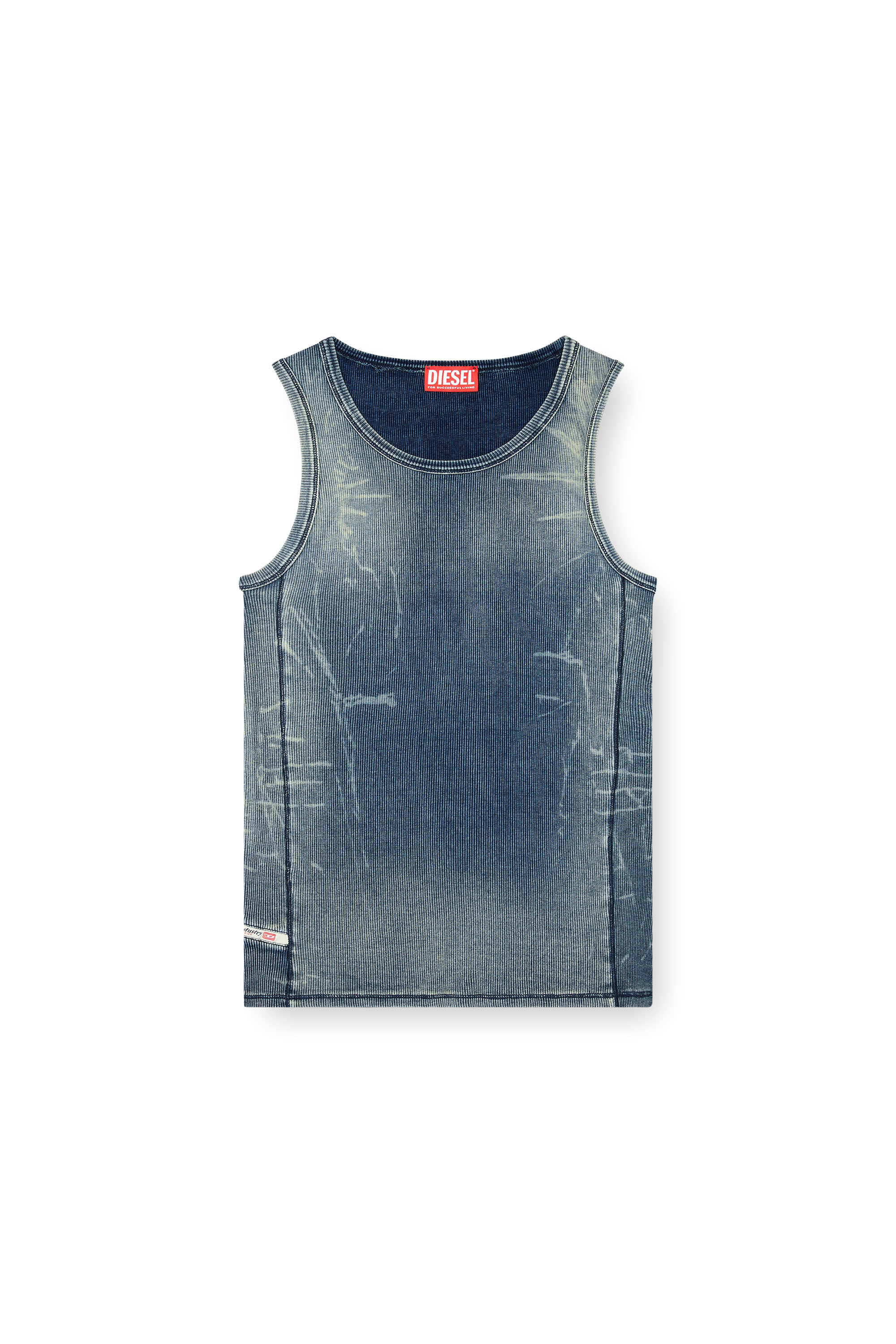 Diesel - T-GO, Unisex's Ribbed tank top with denim trompe l'oeil in Dark Blue - 4