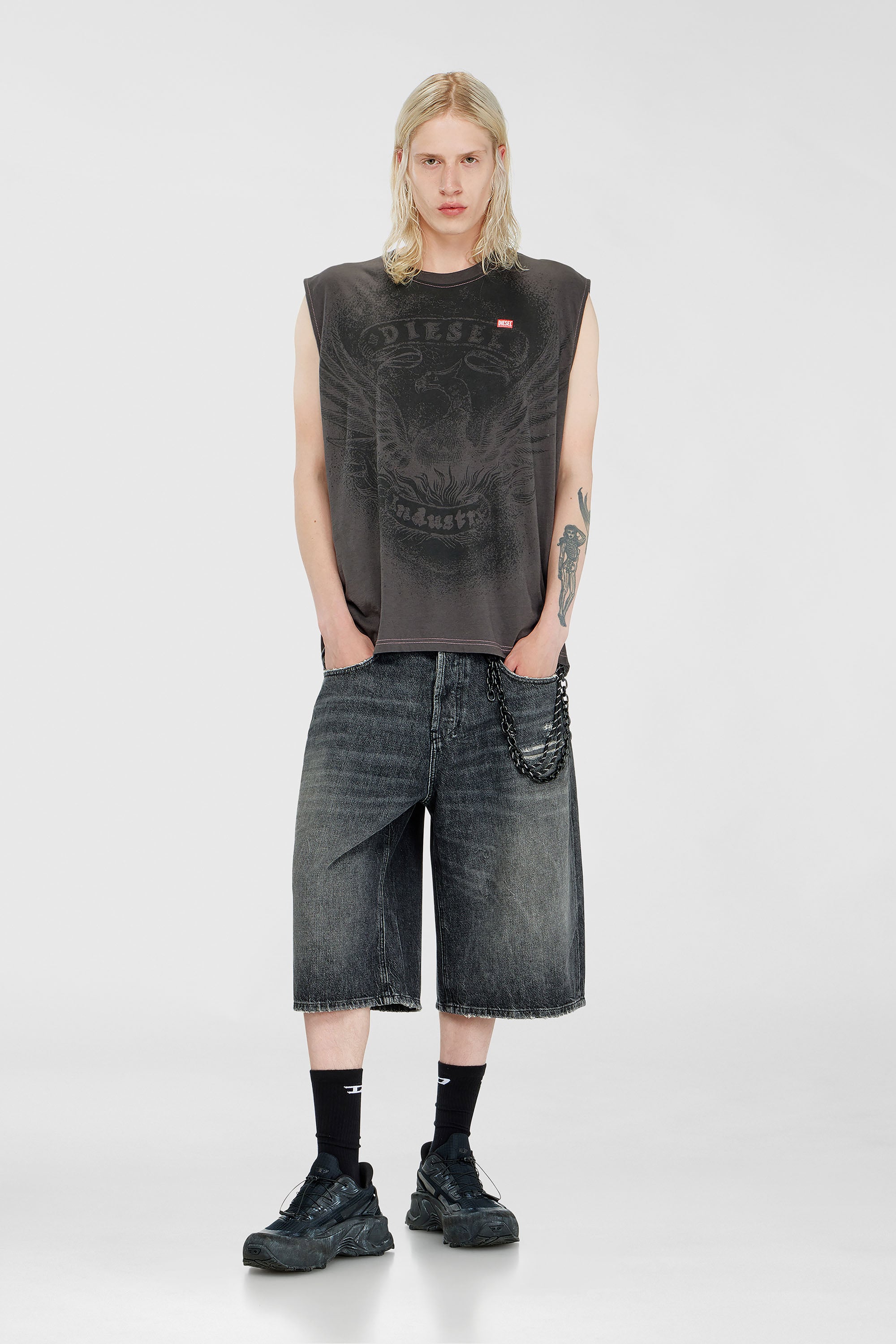 Diesel - T-BOXT-SL-NOTCH, Man's Sleeveless top in cotton with tonal graphic in Dark grey - 2