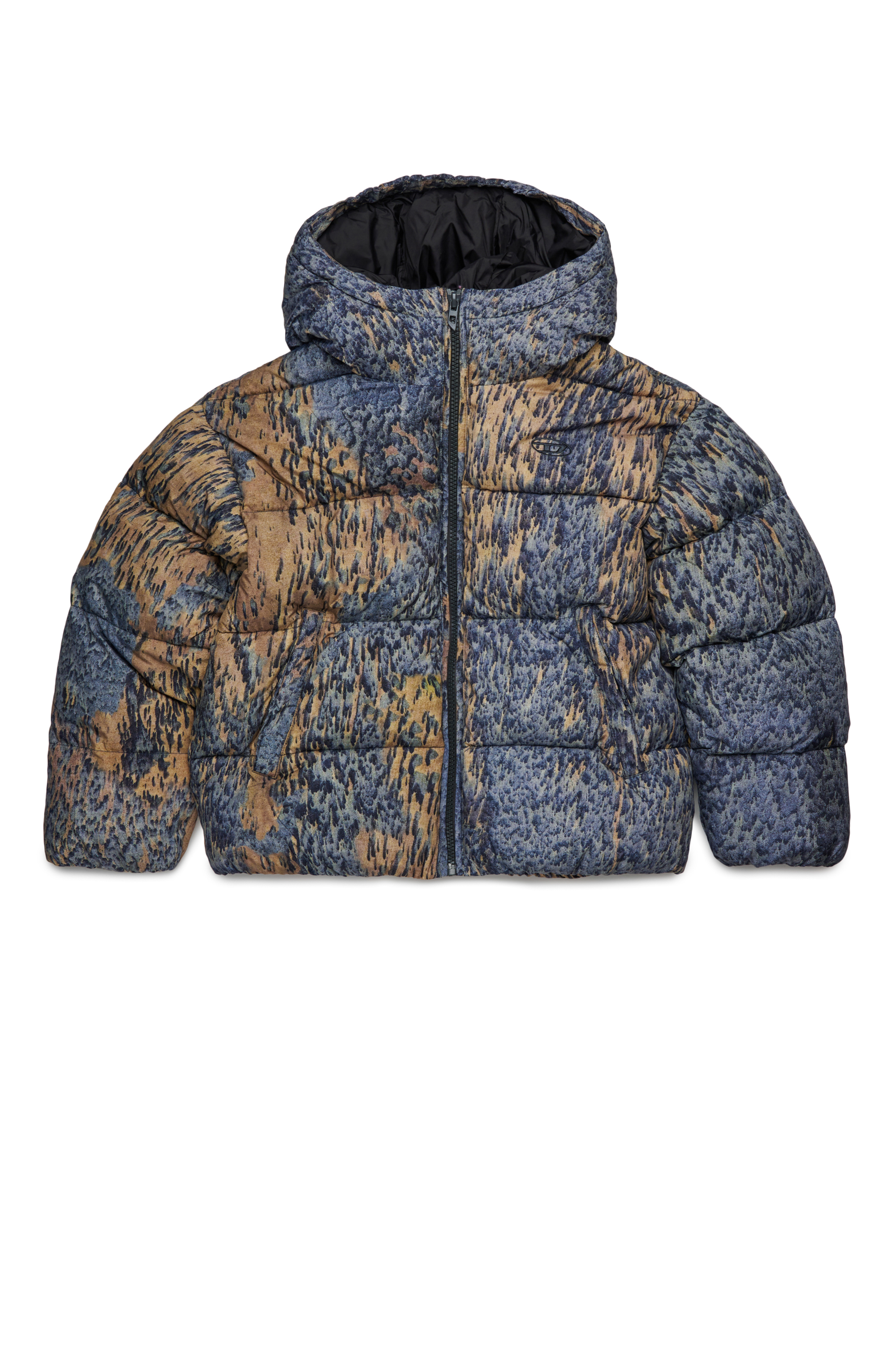 Diesel - JWBOGAERT, Man's Nylon jacket with all-over print in Blue/Brown - 1