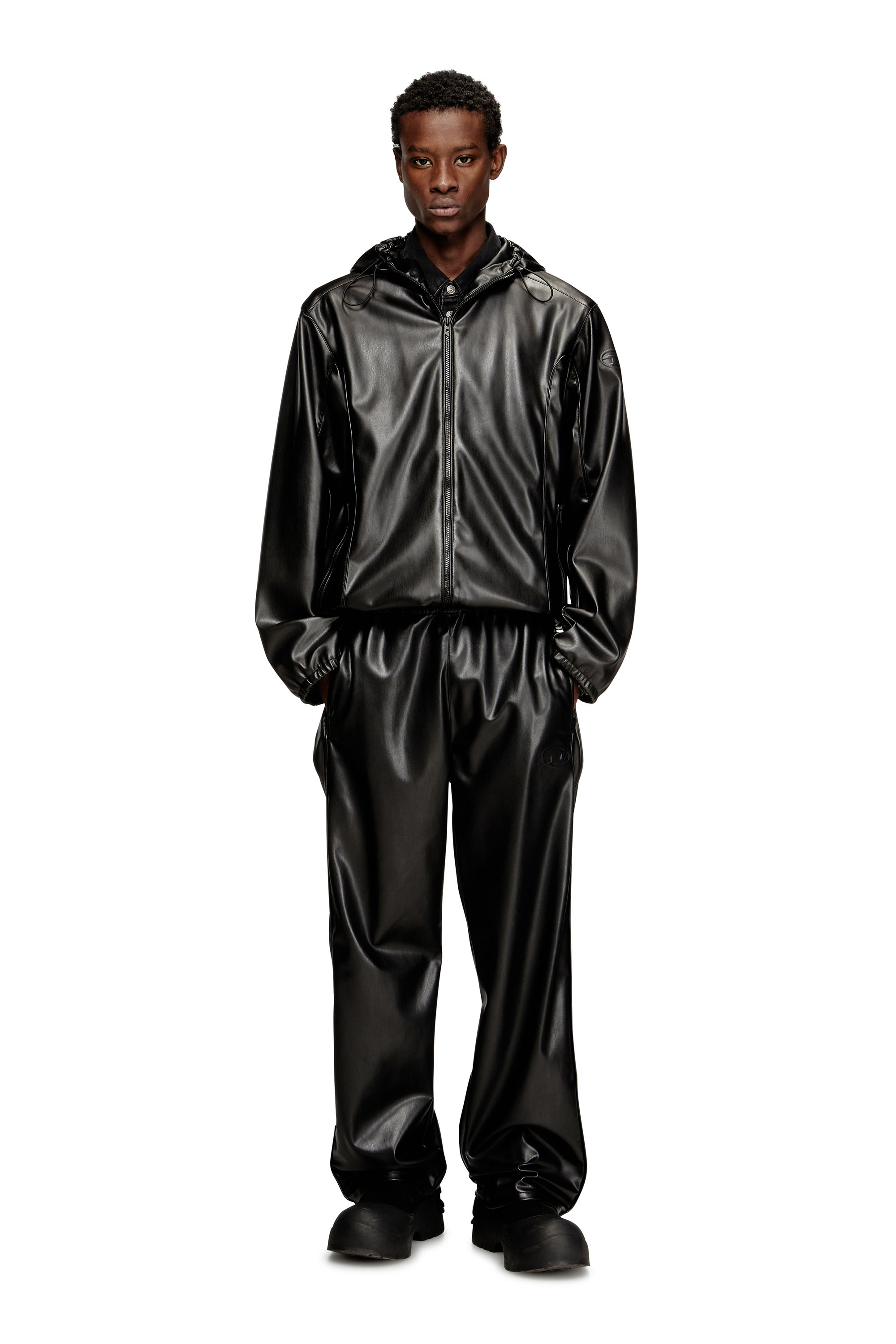 Diesel - P-ARTEN-PIPING-PGBX, Man's Track pants in coated fabric in Black - 2