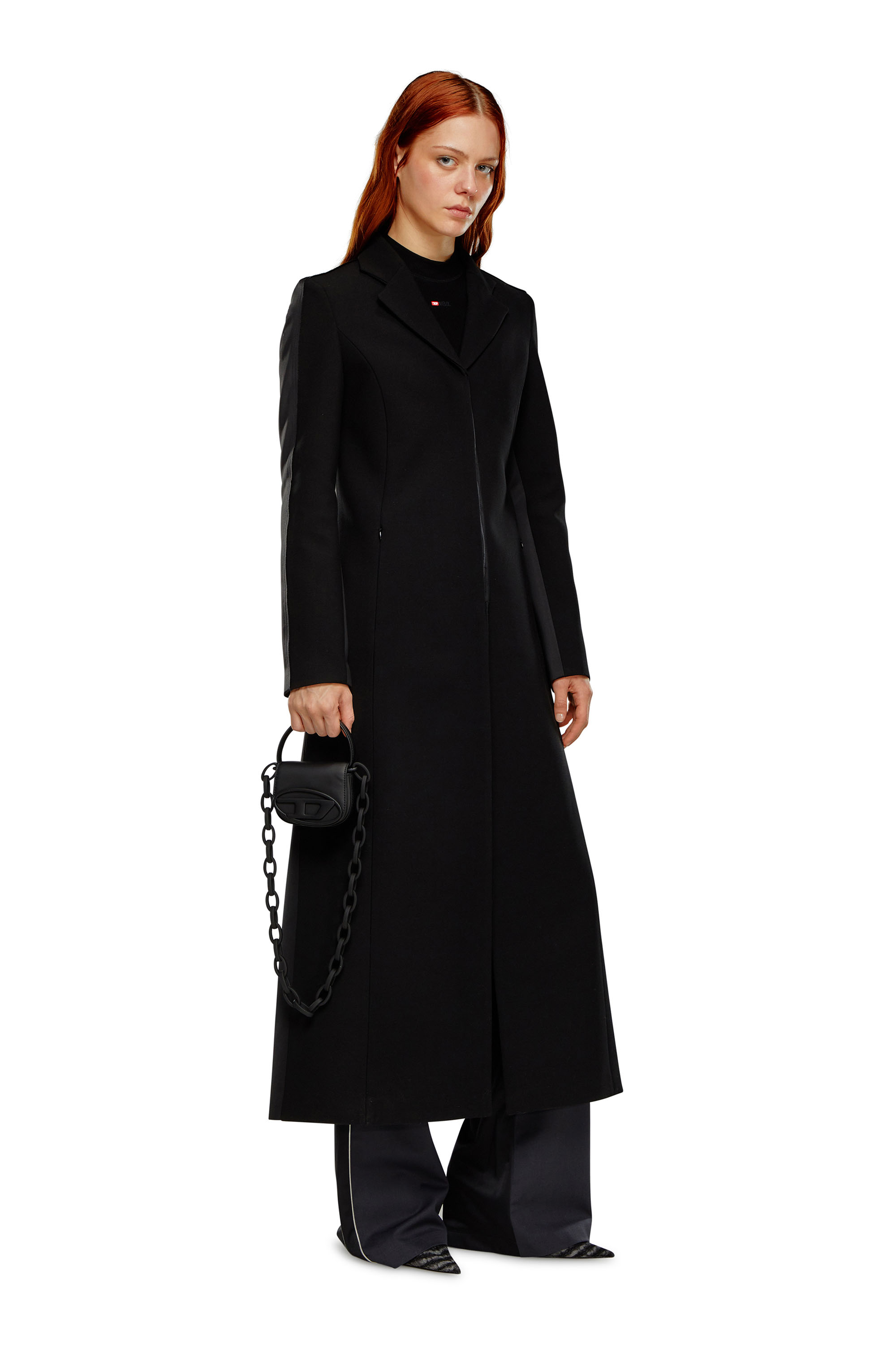Diesel - G-FINE, Woman Long coat in cool wool and tech fabric in Black - Image 1
