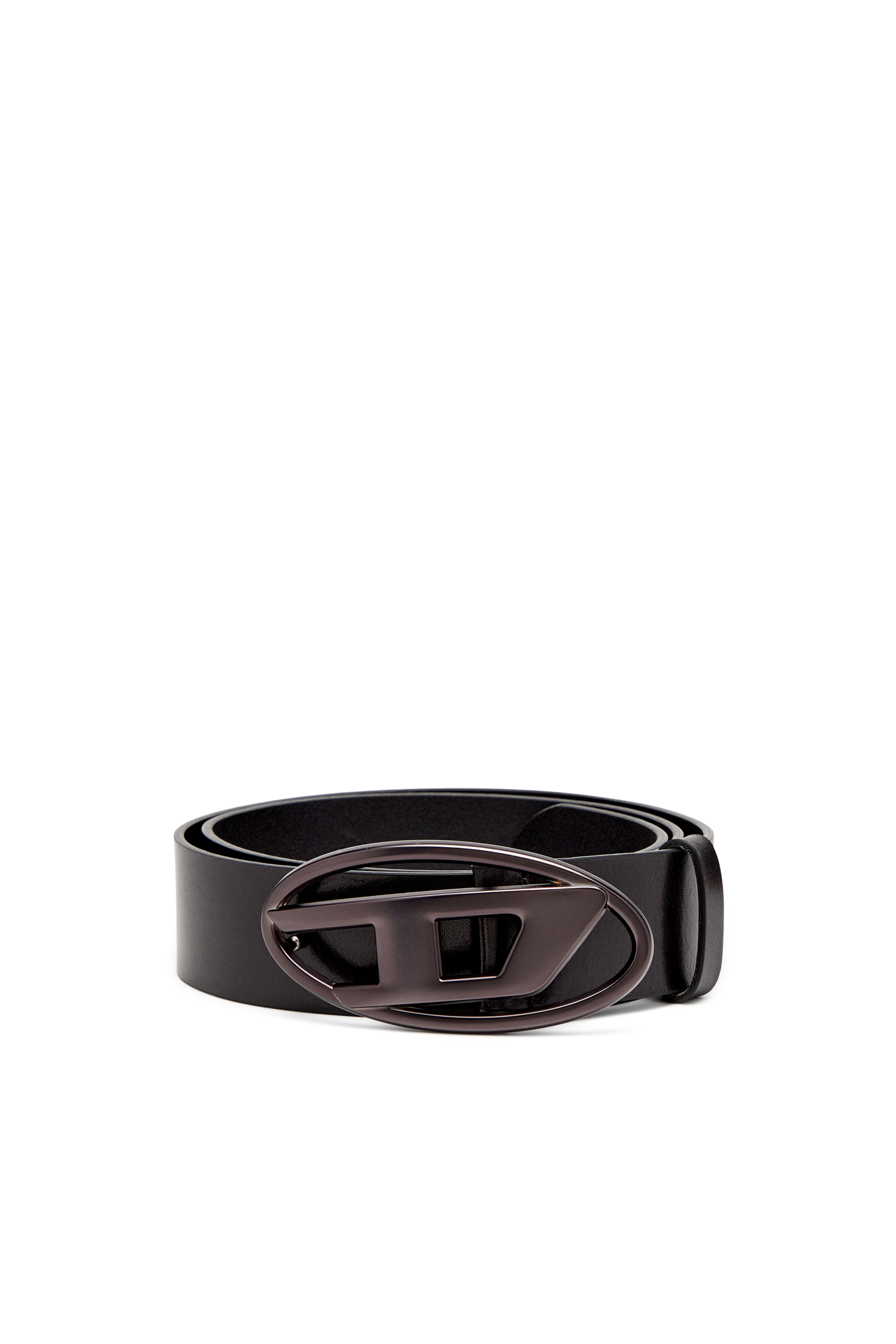 Diesel - B-1DR, Unisex's 3.9cm leather belt with metallic Oval D buckle in Black - 1