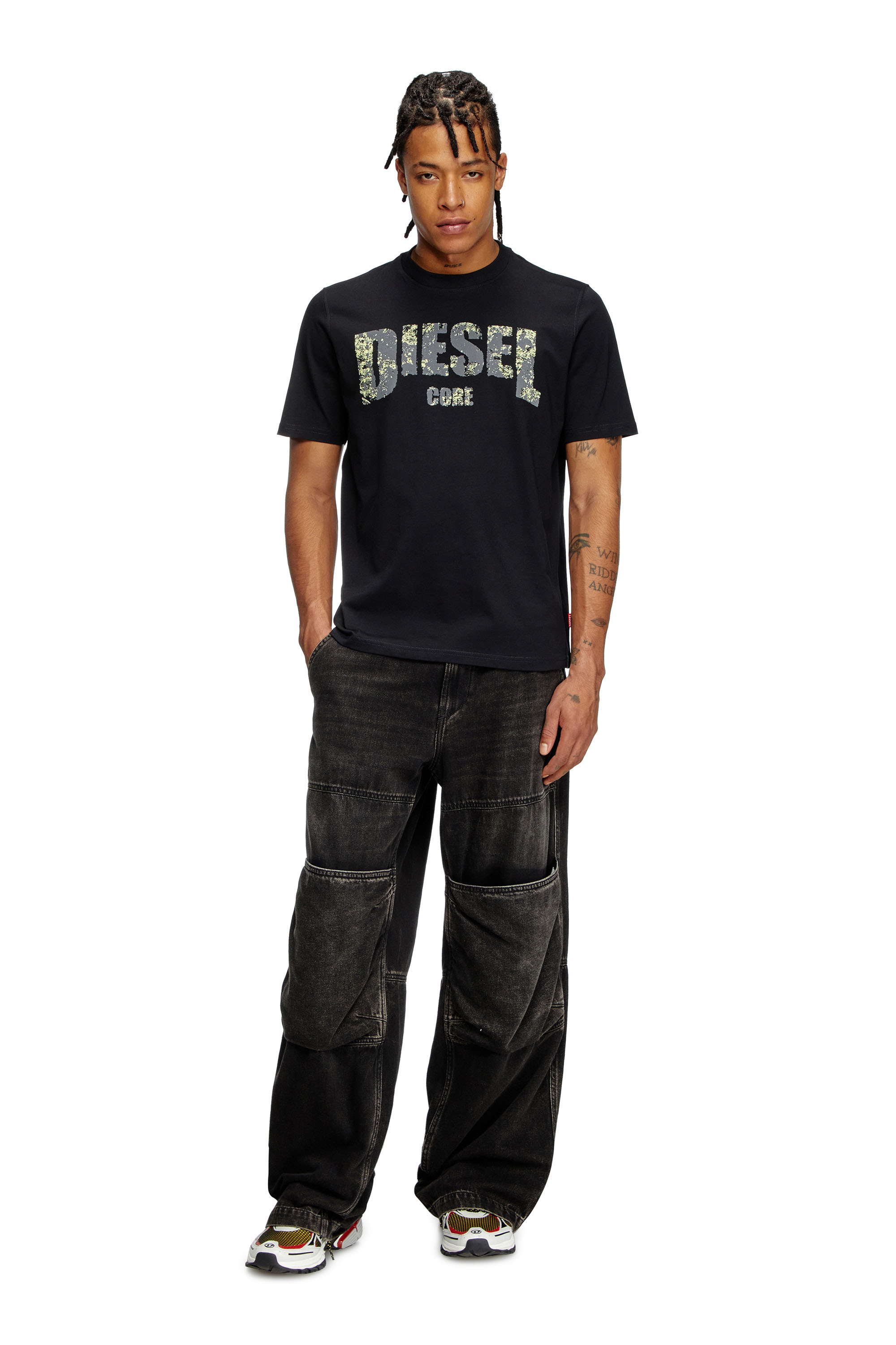 Diesel - T-ADJUST-R25, Man's T-shirt with Diesel Core print in Black - 2