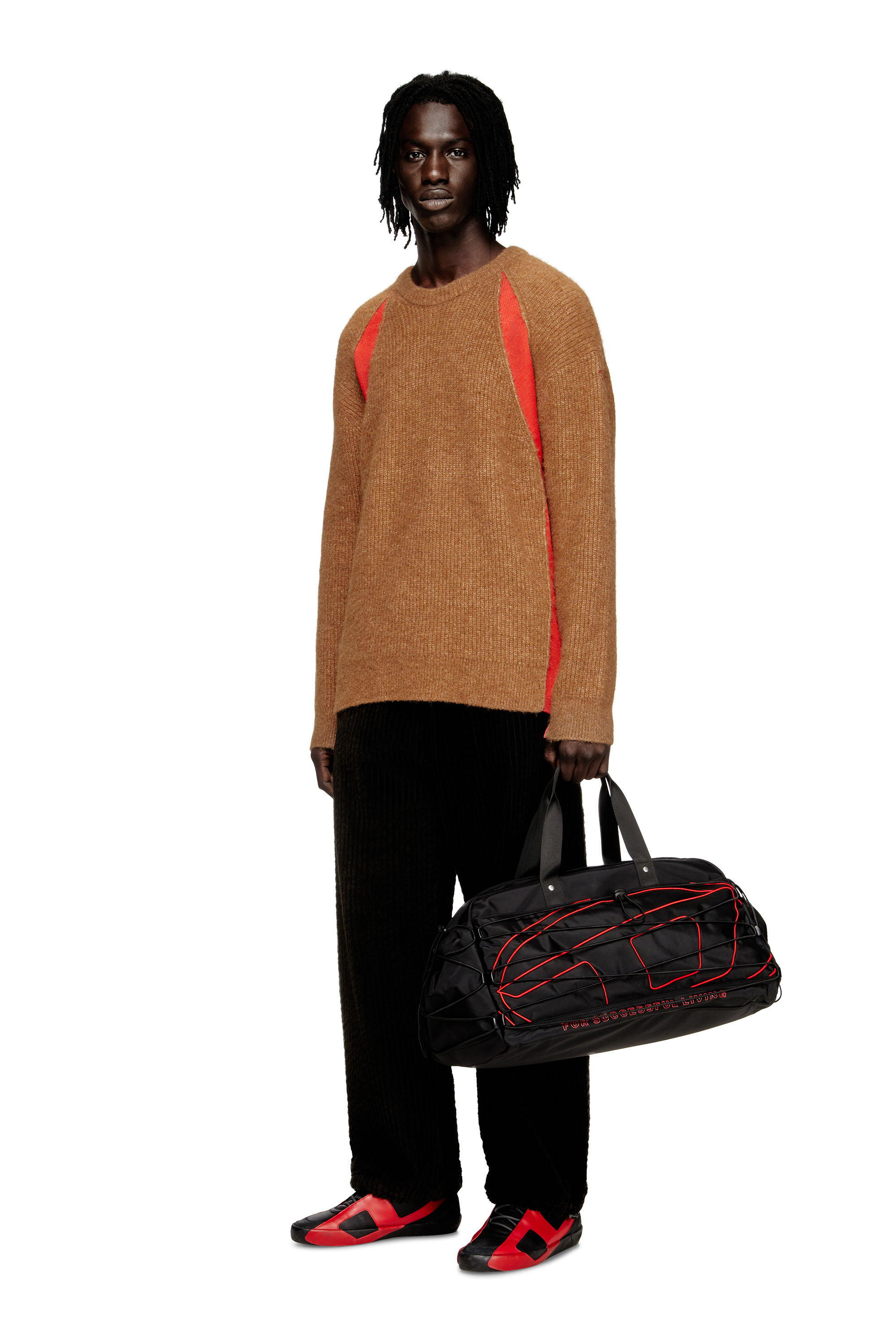 Diesel - K-LOLLO, Man's Alpaca-blend jumper with contrast inserts in Brown - 1