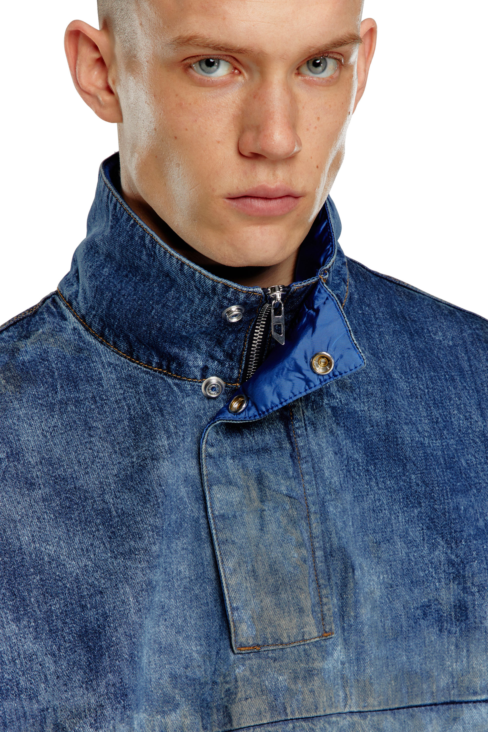Diesel - D-FLOW-FSE, Man Pullover jacket in dirt-effect denim in Blue - Image 5