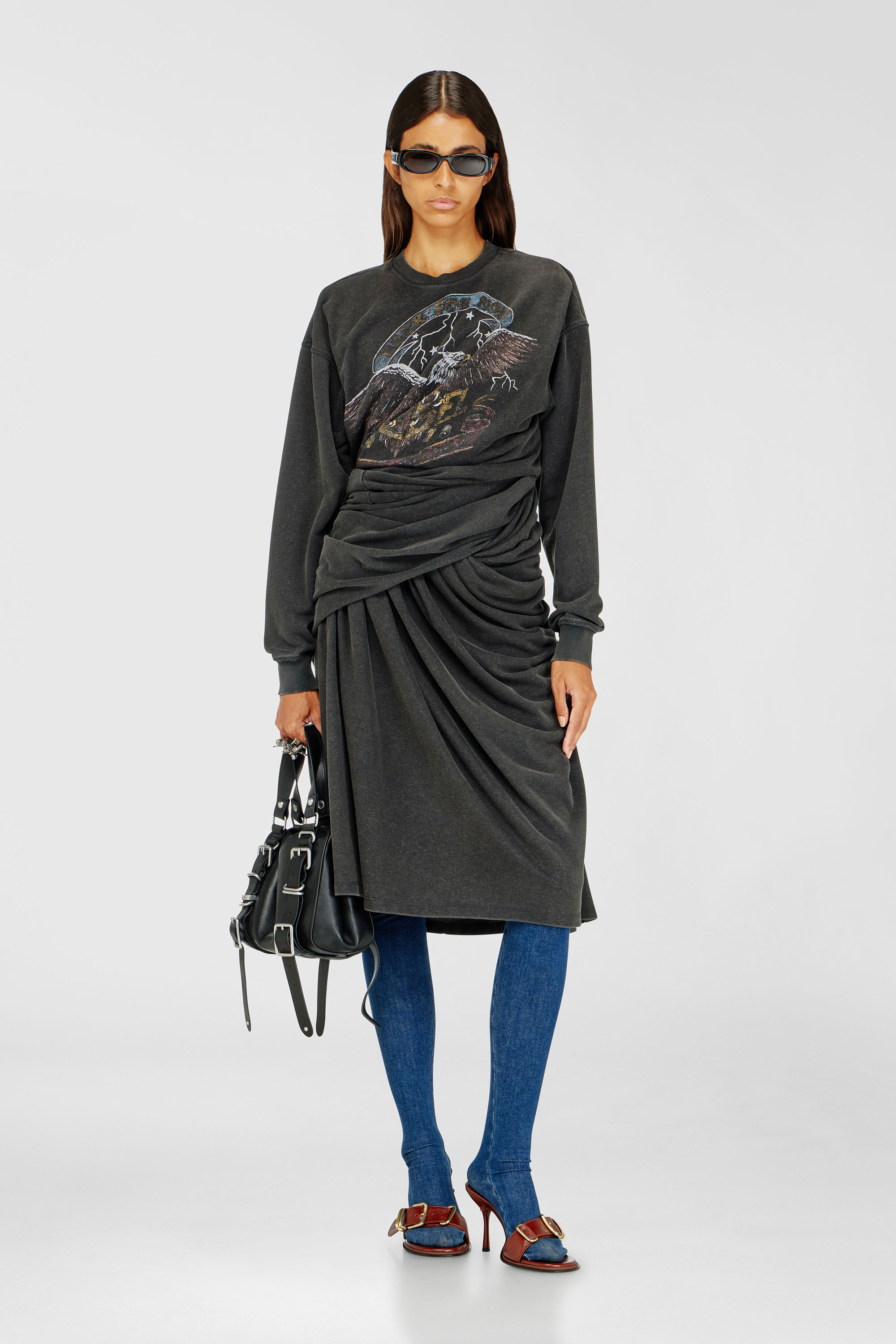 Diesel - D-NENCY, Woman's Sweatshirt dress with concert graphics in Black - 2