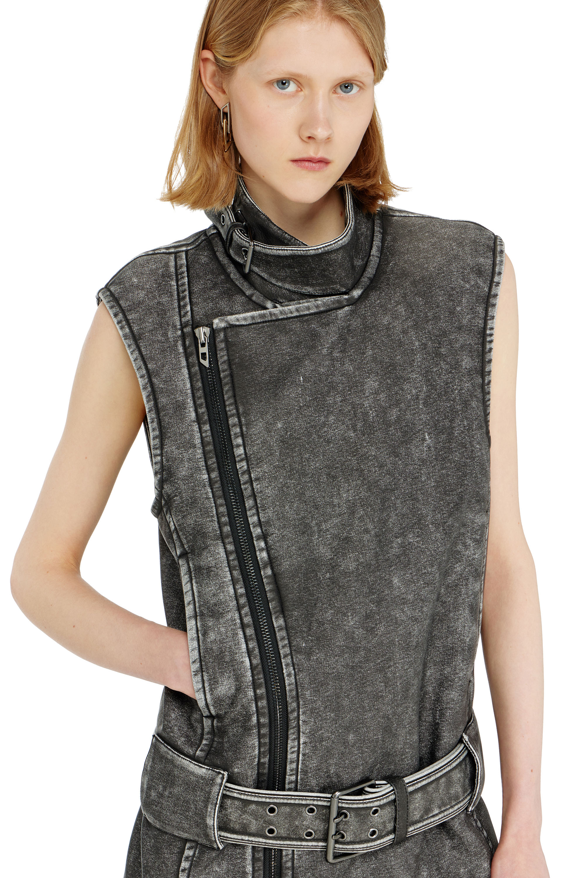 Diesel - D-IKE, Woman's Biker-style mini dress with belt in Grey - 5