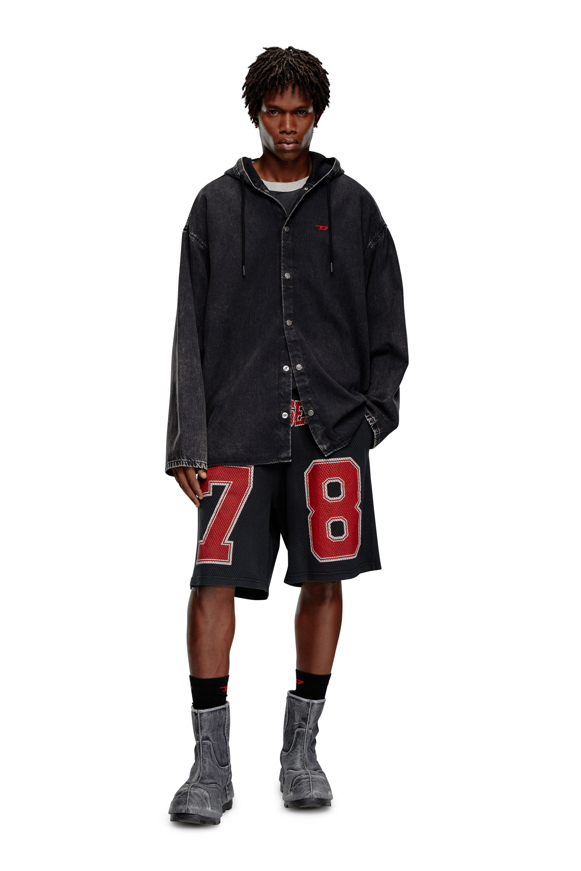 Diesel - P-TAIN-SHORT, Man Mesh-trimmed shorts with collegiate logo in Black - Image 2
