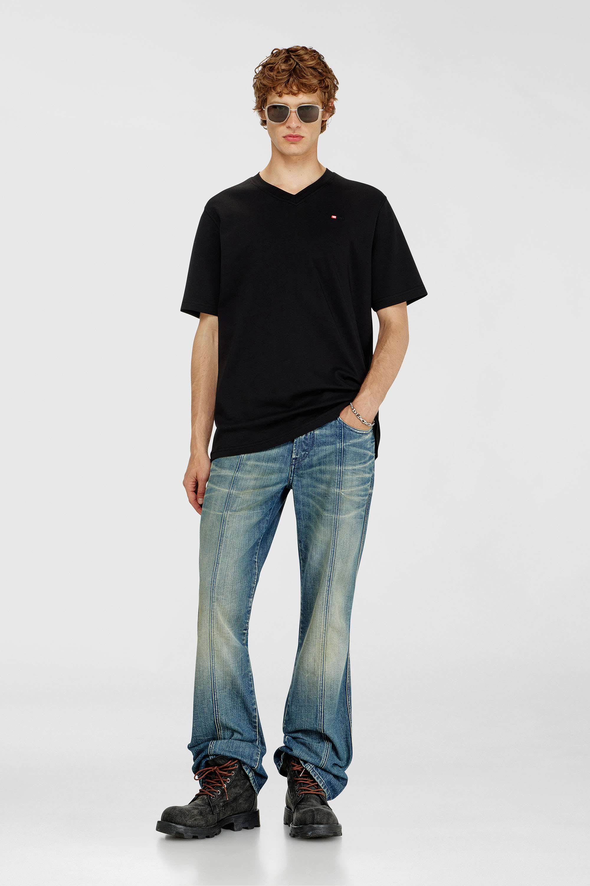Diesel - T-ADJUST-V-MICRODIV, Man's V-neck T-shirt with micro logo embroidery in Black - 2