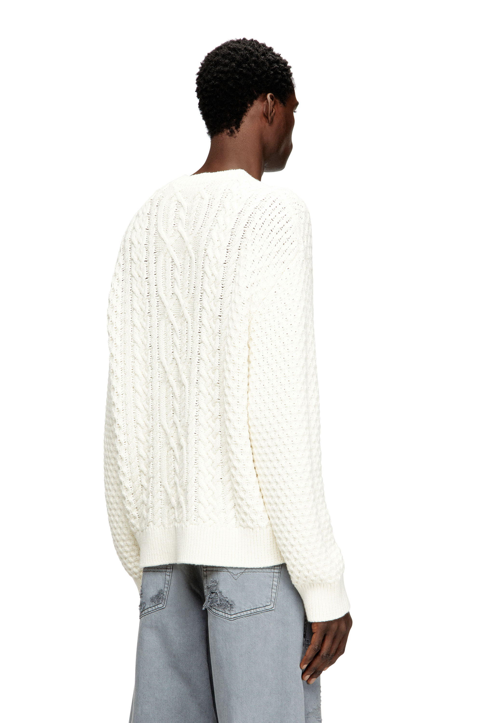 Diesel - K-AUBIN, Man's Cable-knit jumper with Diesel logo in White - 4