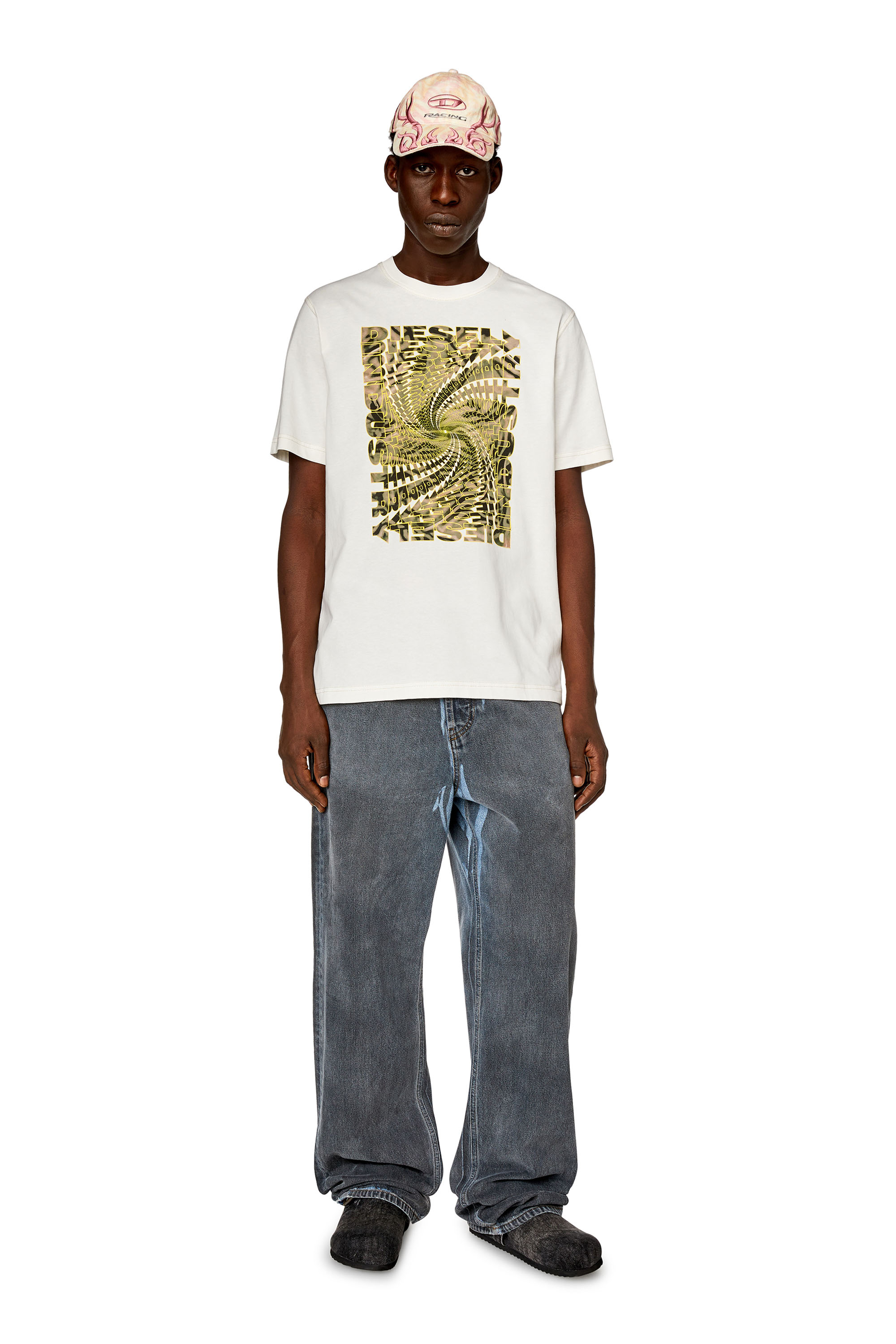 Diesel - T-JUST-N12, Man T-shirt with zebra-camo optical logo print in White - Image 2