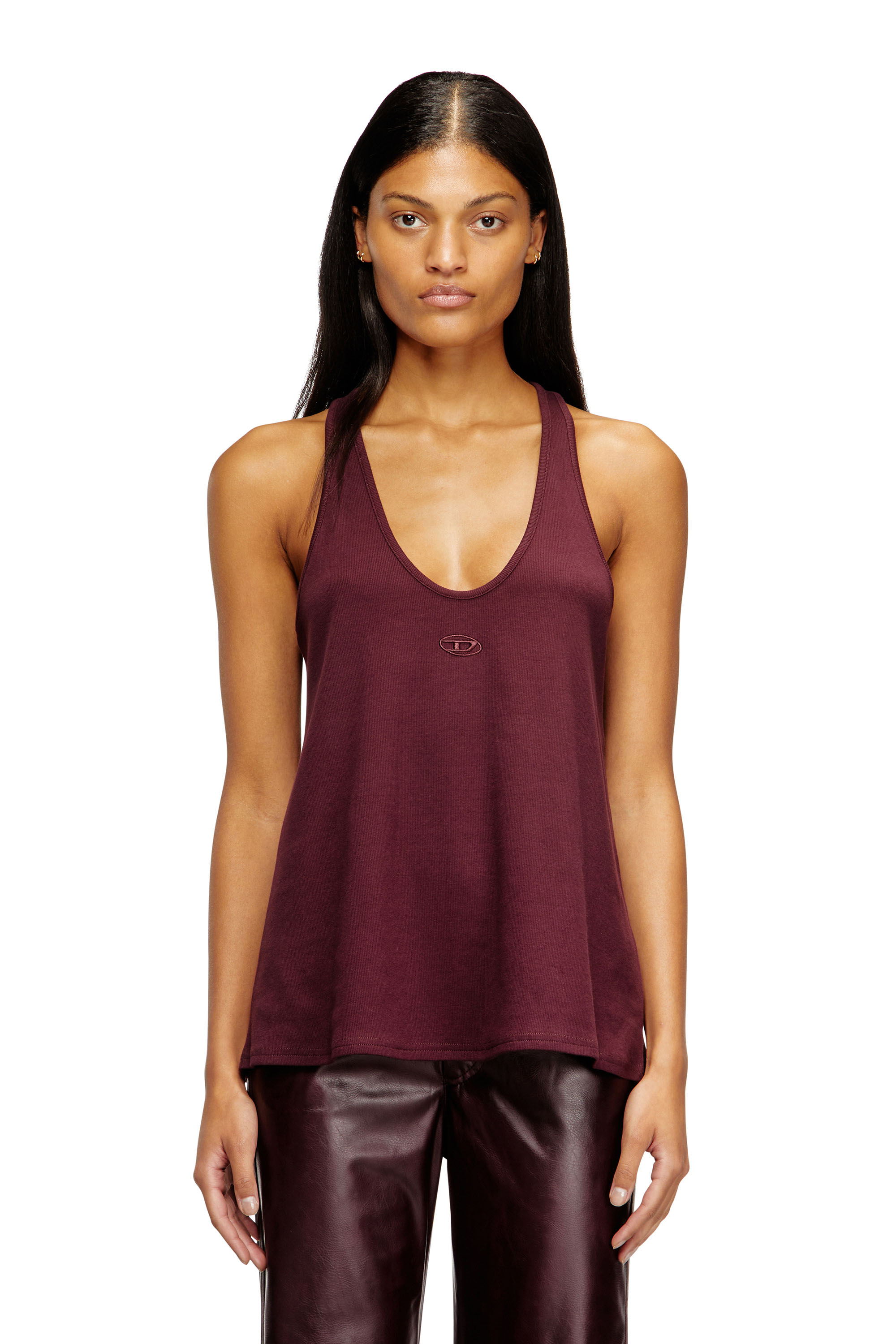 Diesel - FR-T-IPSYA, Woman's Burgundy tank top with Oval D detail in Burgundy - 1