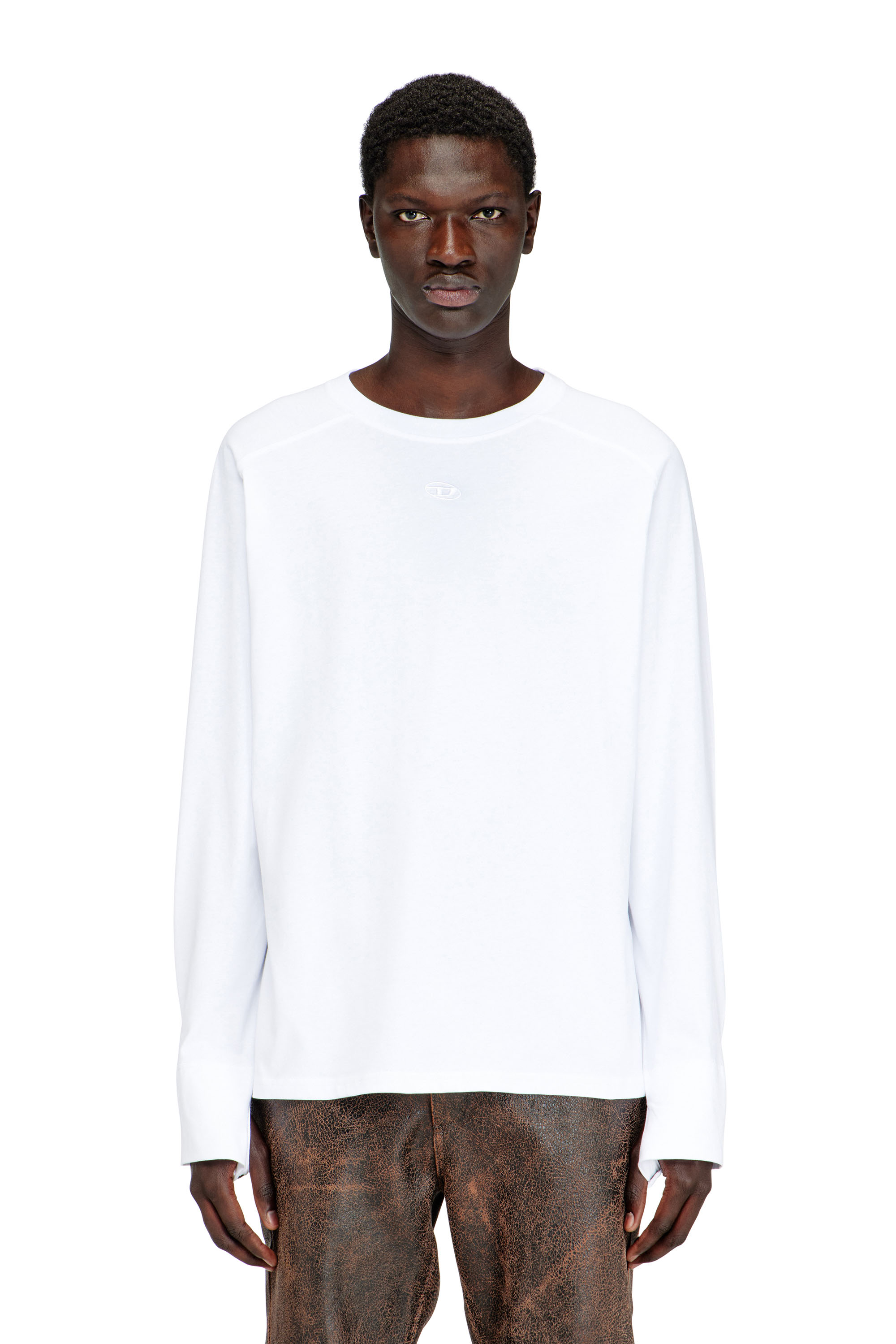 Diesel - T-KRISTIAN, Man's T-shirt with biker detail cuff in White - 1